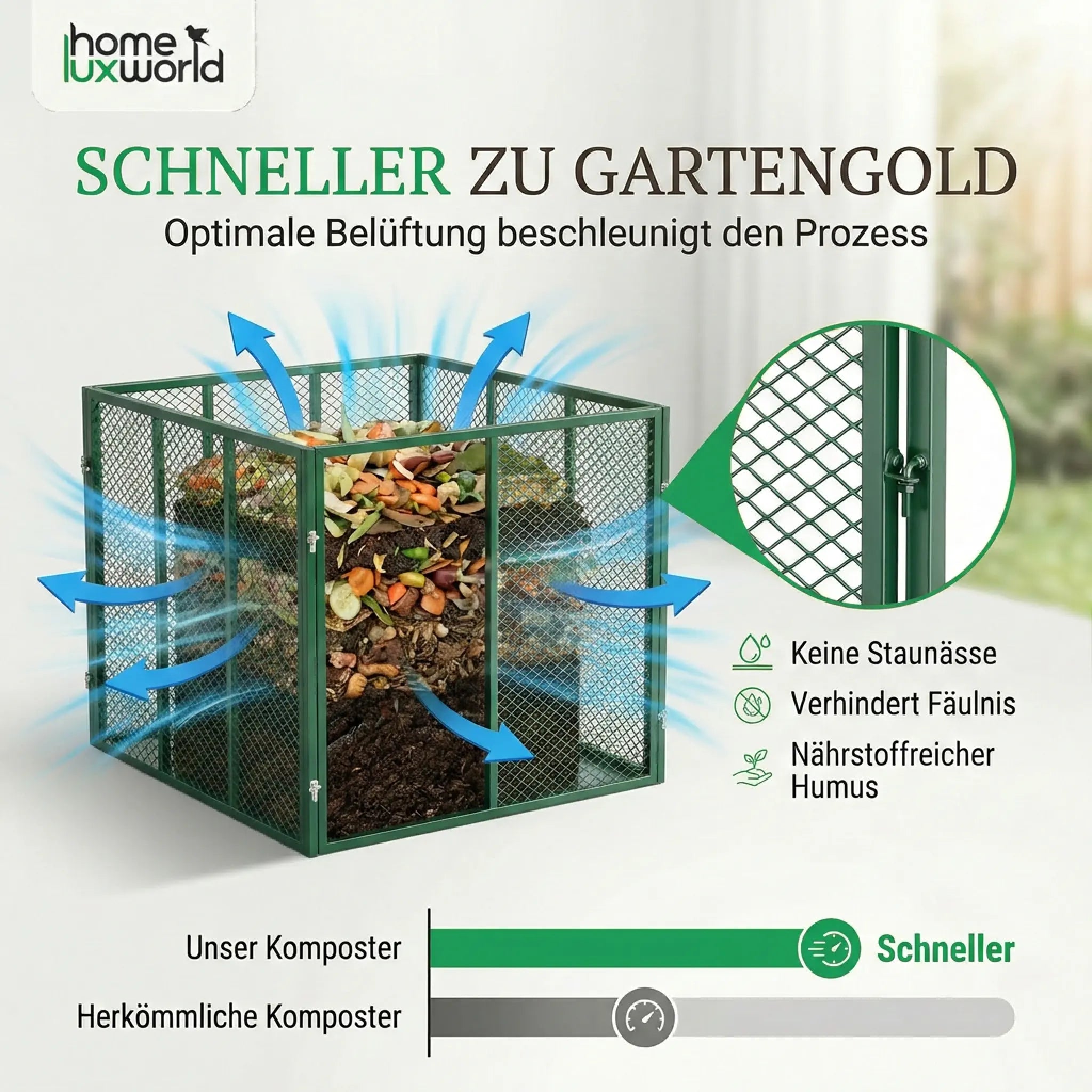 Garten Komposter Metall 750 Liter Grün