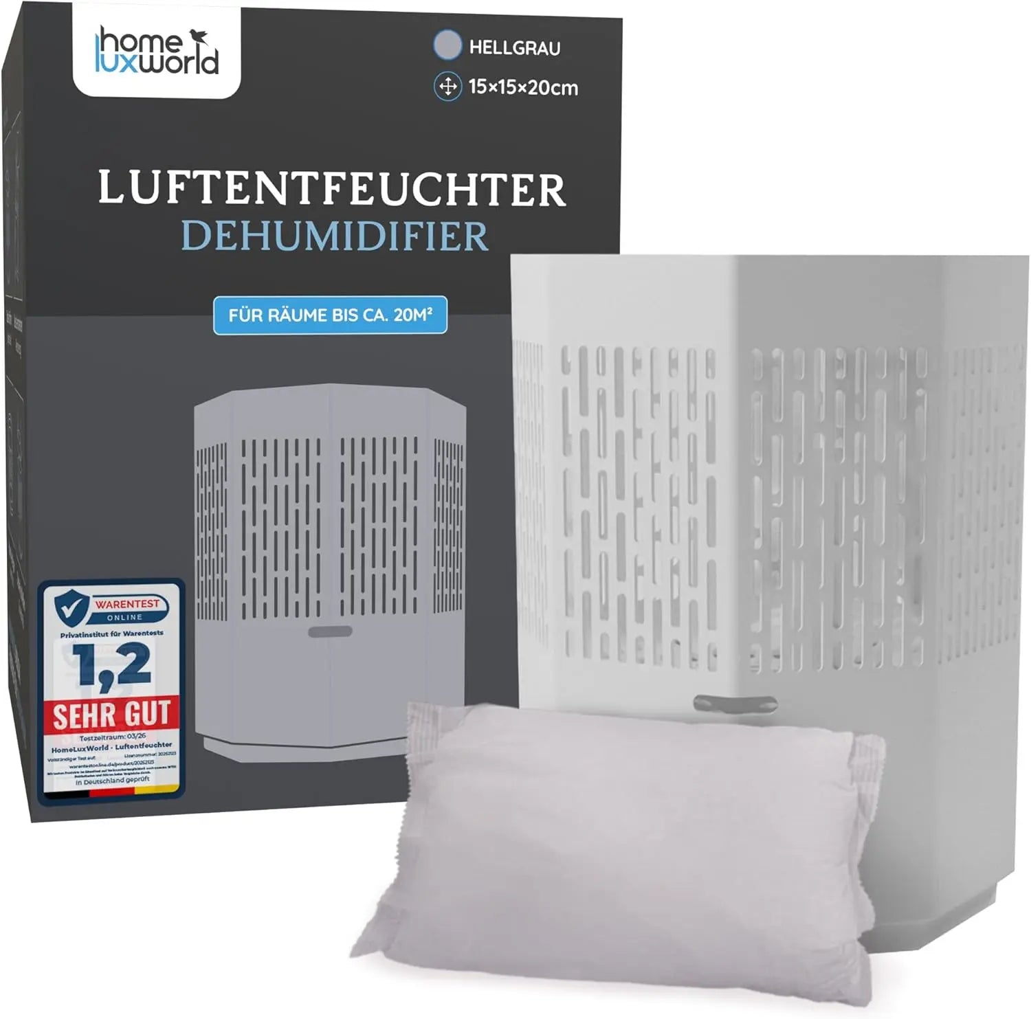 Luftentfeuchter ohne Strom Hellgrau inkl. 680 g Nachfüllpack