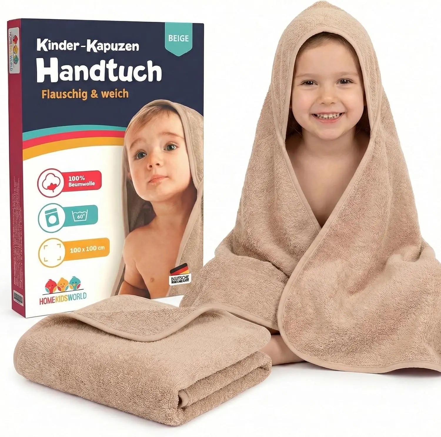 Kapuzenhandtuch Baby 100x100 cm Beige