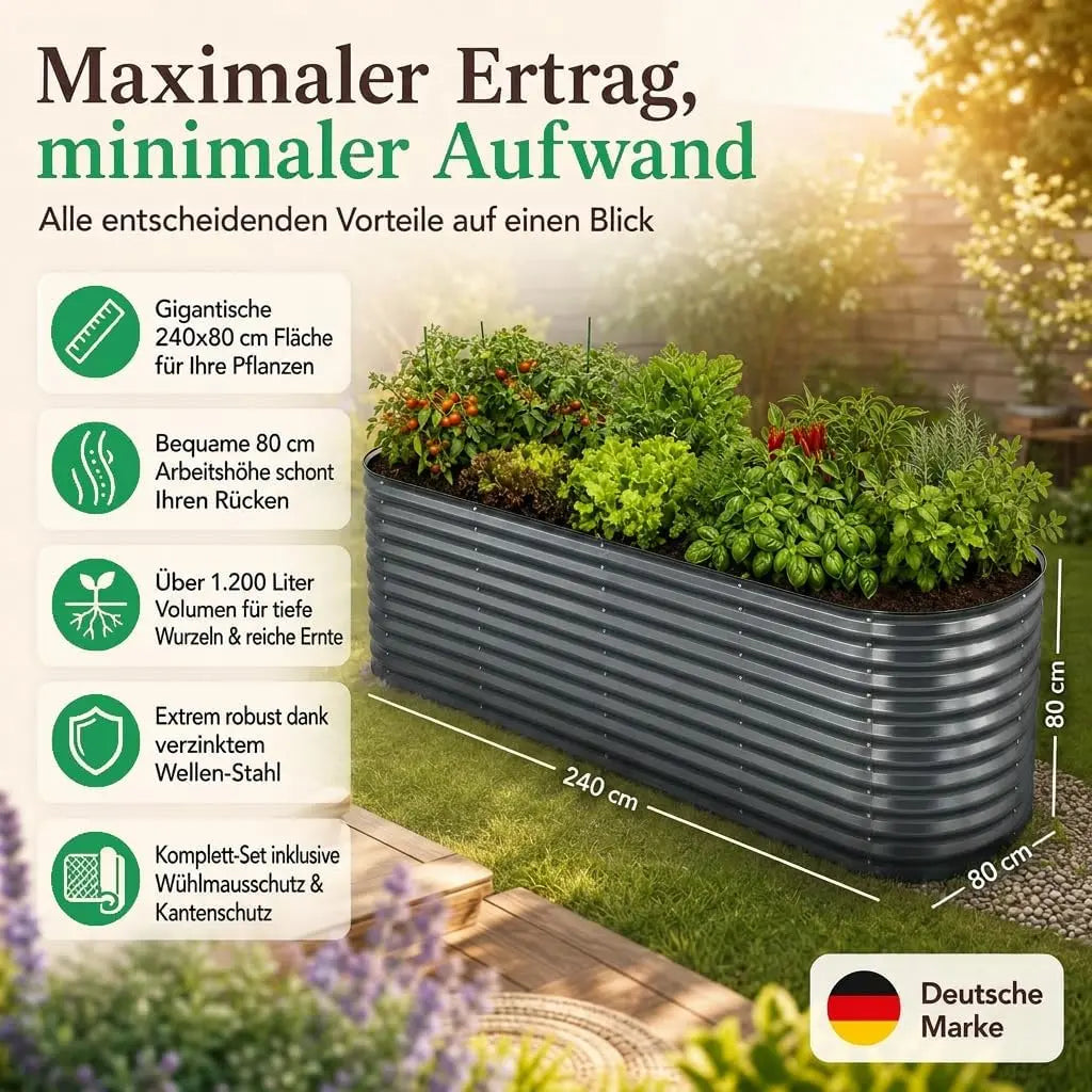 Hochbeet Metall 240 x 80 x 80 cm Anthrazit