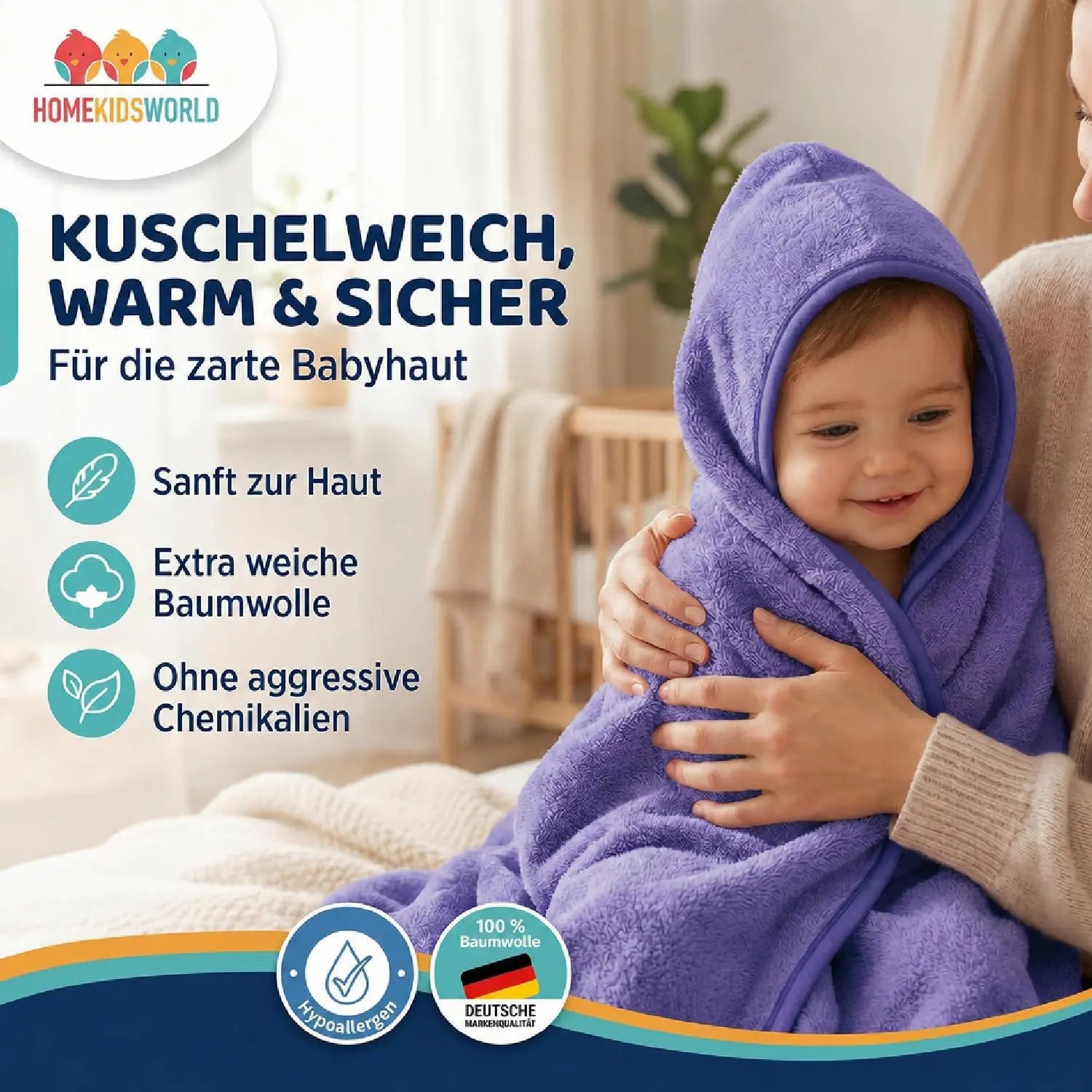 Kapuzenhandtuch Baby 100x100 cm Blau