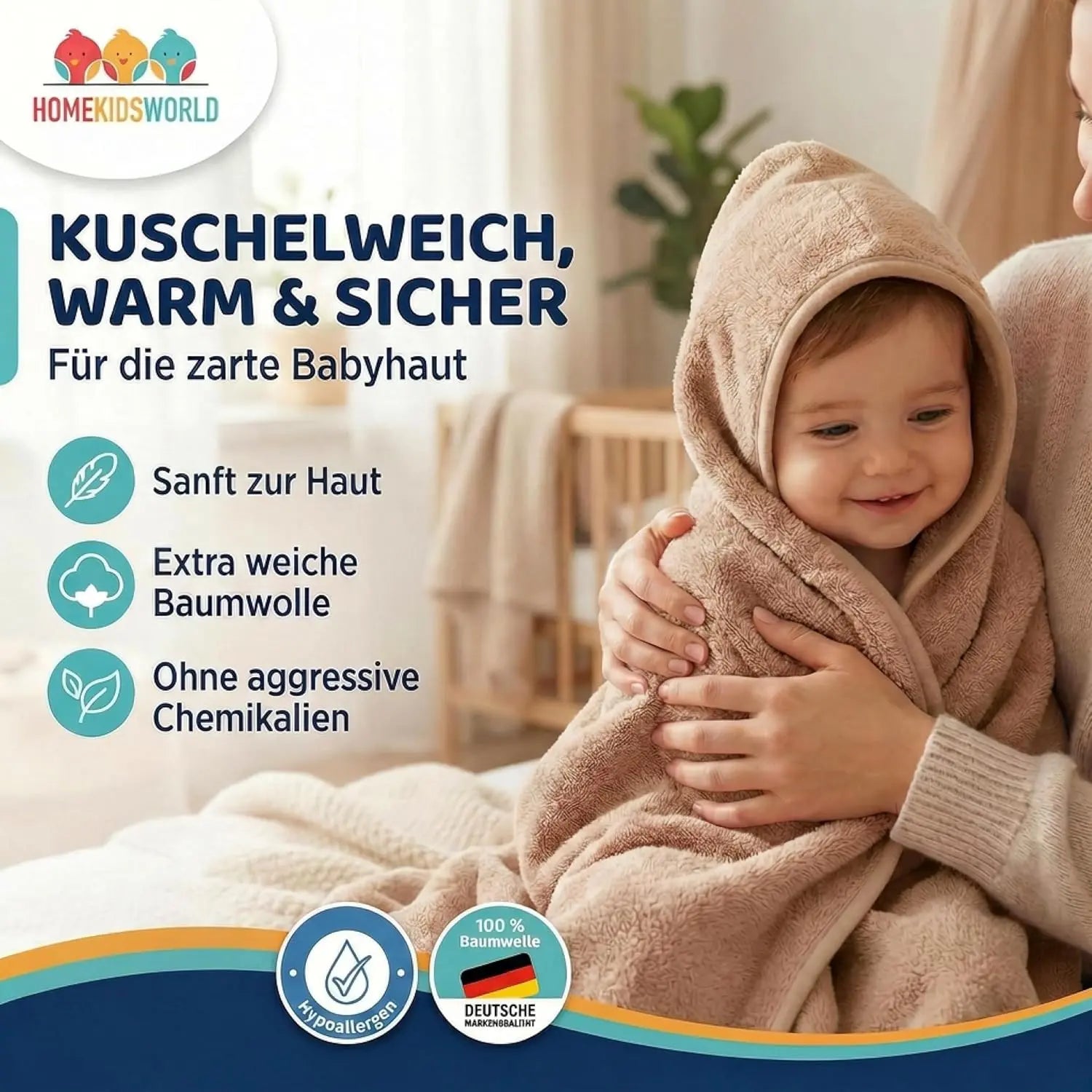 Kapuzenhandtuch Baby 100x100 cm Beige