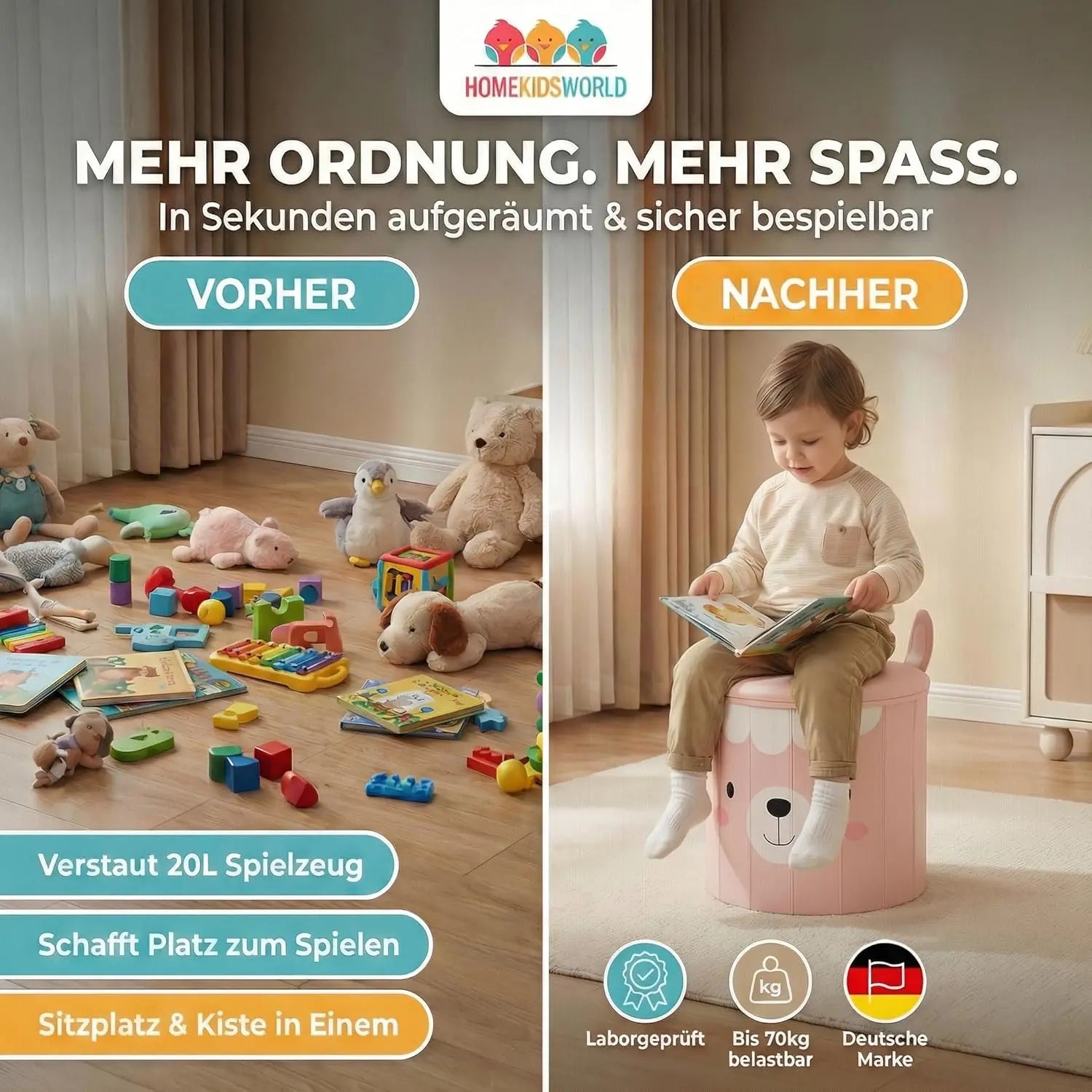 Kinderhocker Lama mit Stauraum und Deckel