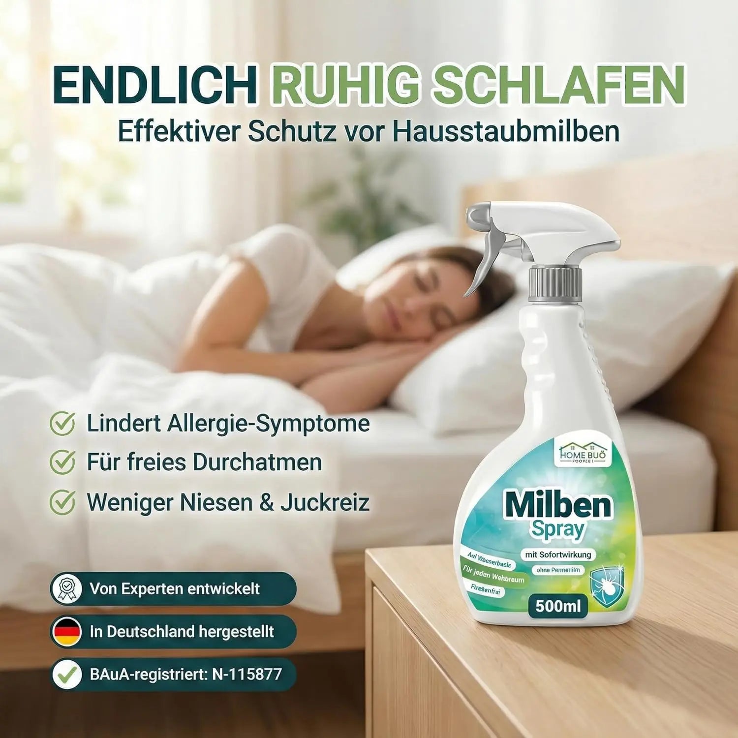 Milben Spray für Matratzen & Textilien - 500ml Sprühflasche