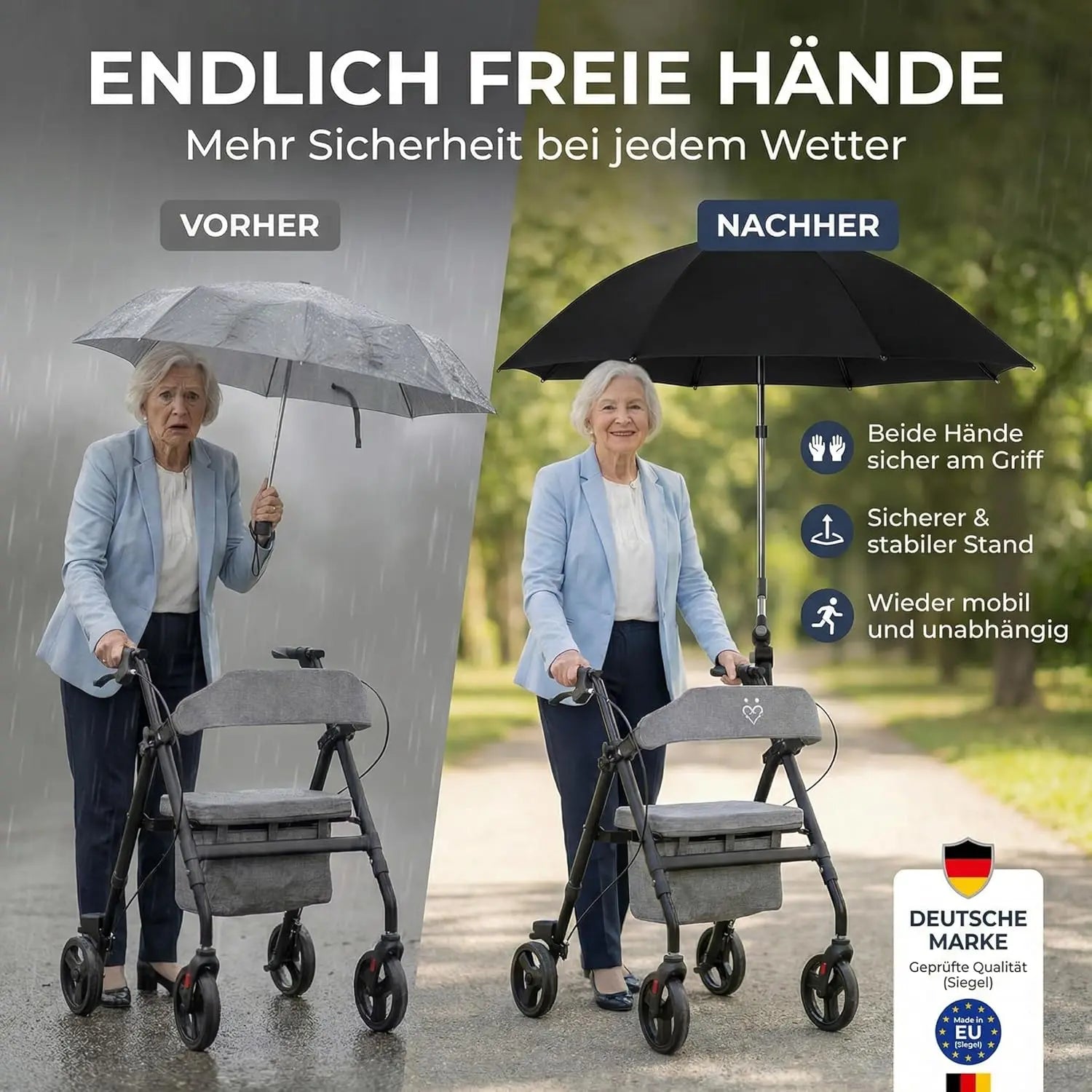 Regenschirmhalter für Rollator und Kinderwagen