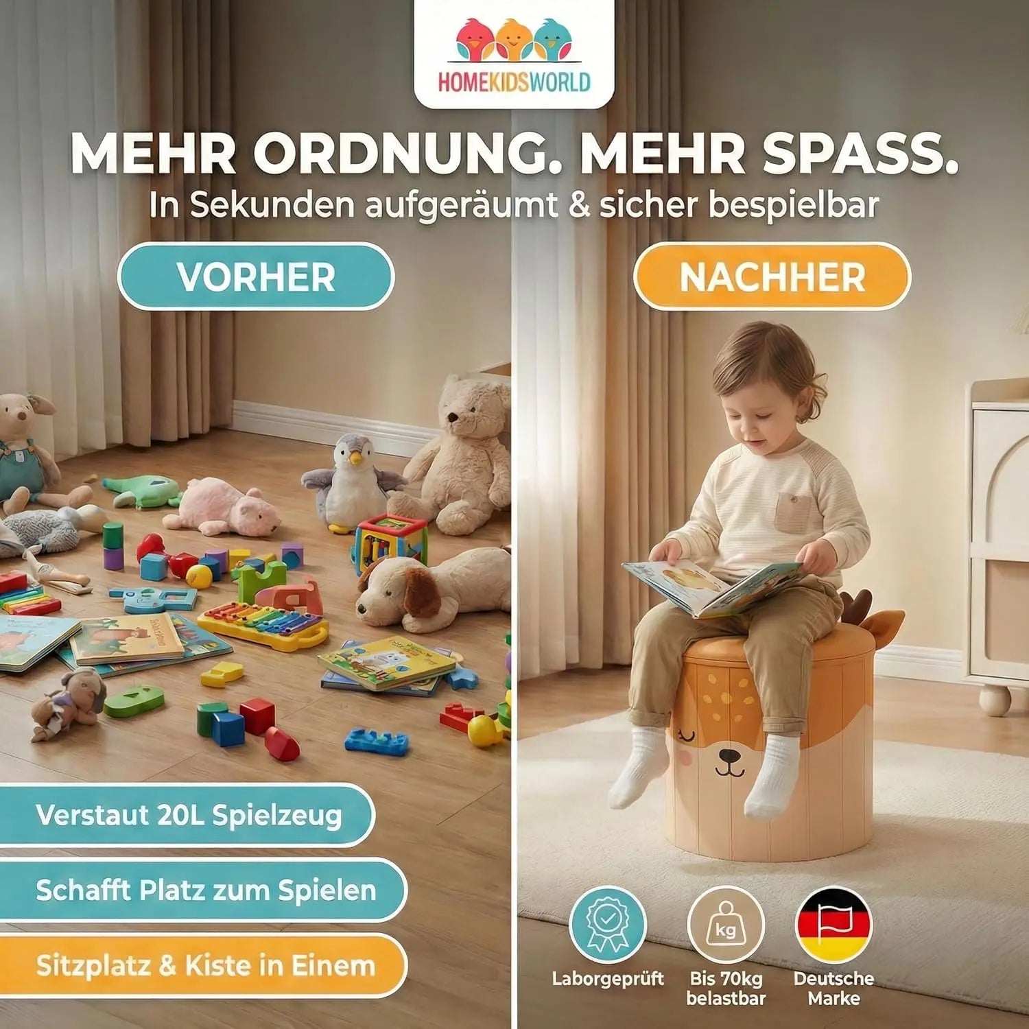 Kinderhocker Reh mit Stauraum und Deckel