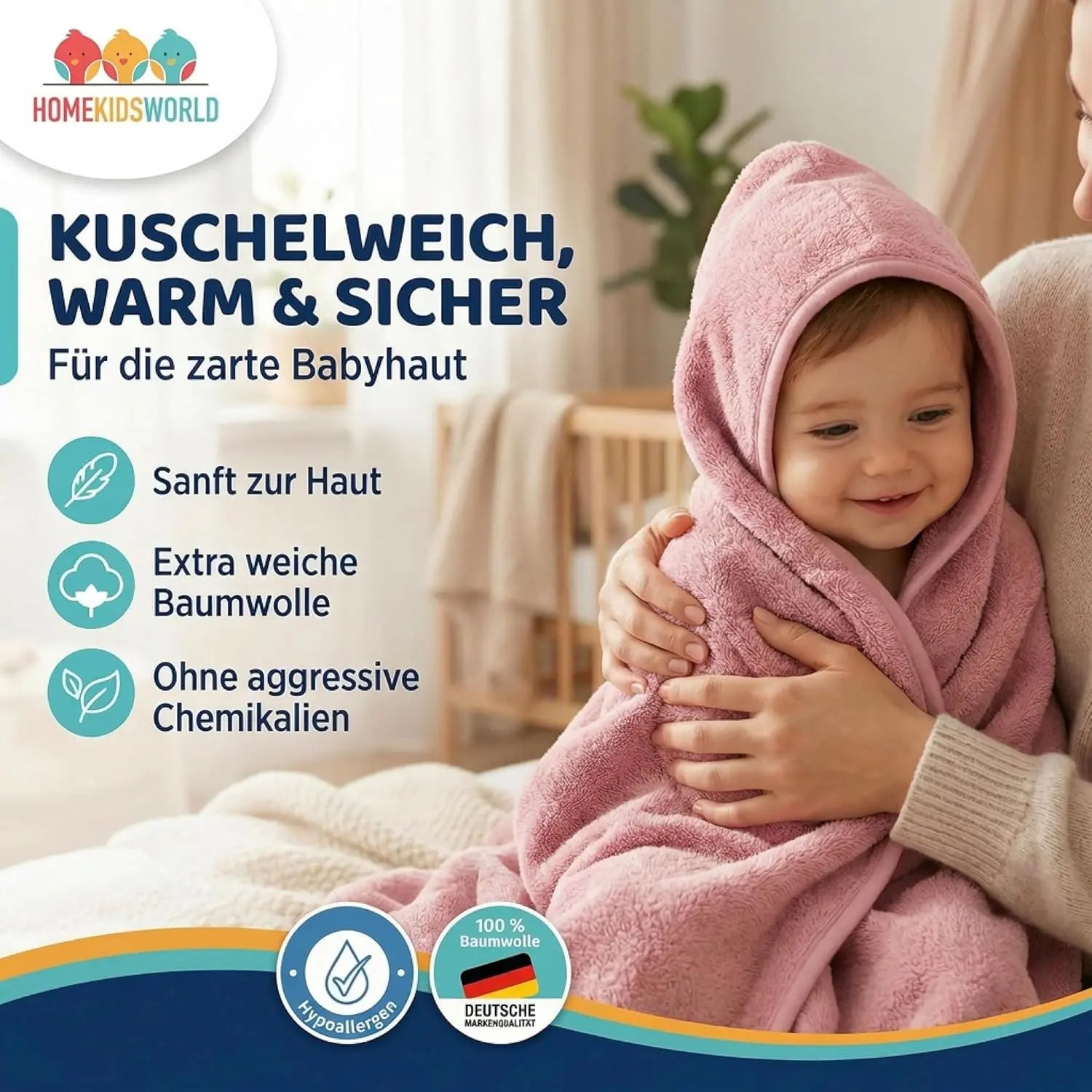 Kapuzenhandtuch Baby 100x100 cm Rosa
