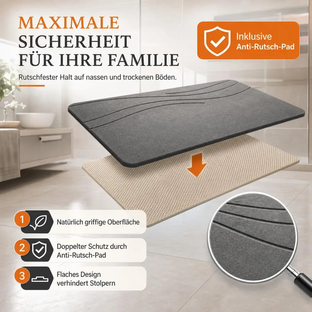 Badematte Stein aus saugfähigem Kieselgur - Sanfte Schwünge HomeLuxWorld