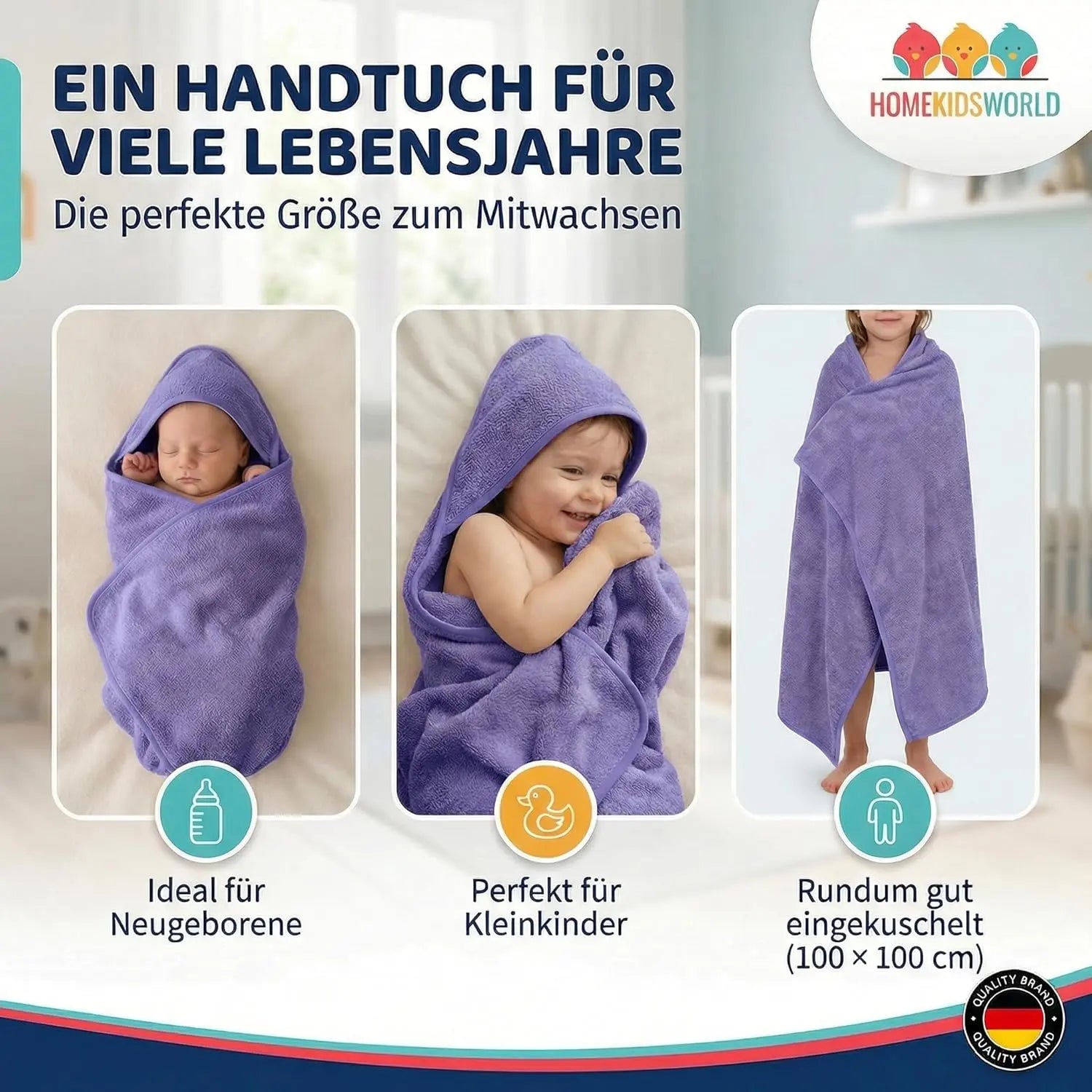Kapuzenhandtuch Baby 100x100 cm Blau