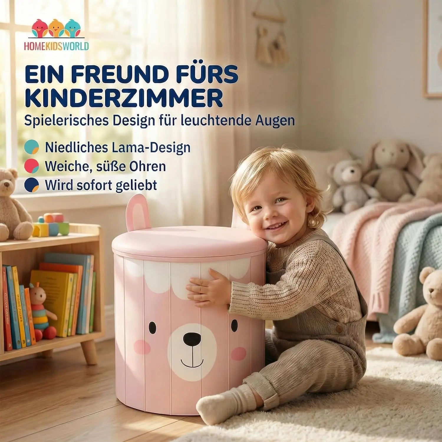 Kinderhocker Lama mit Stauraum und Deckel