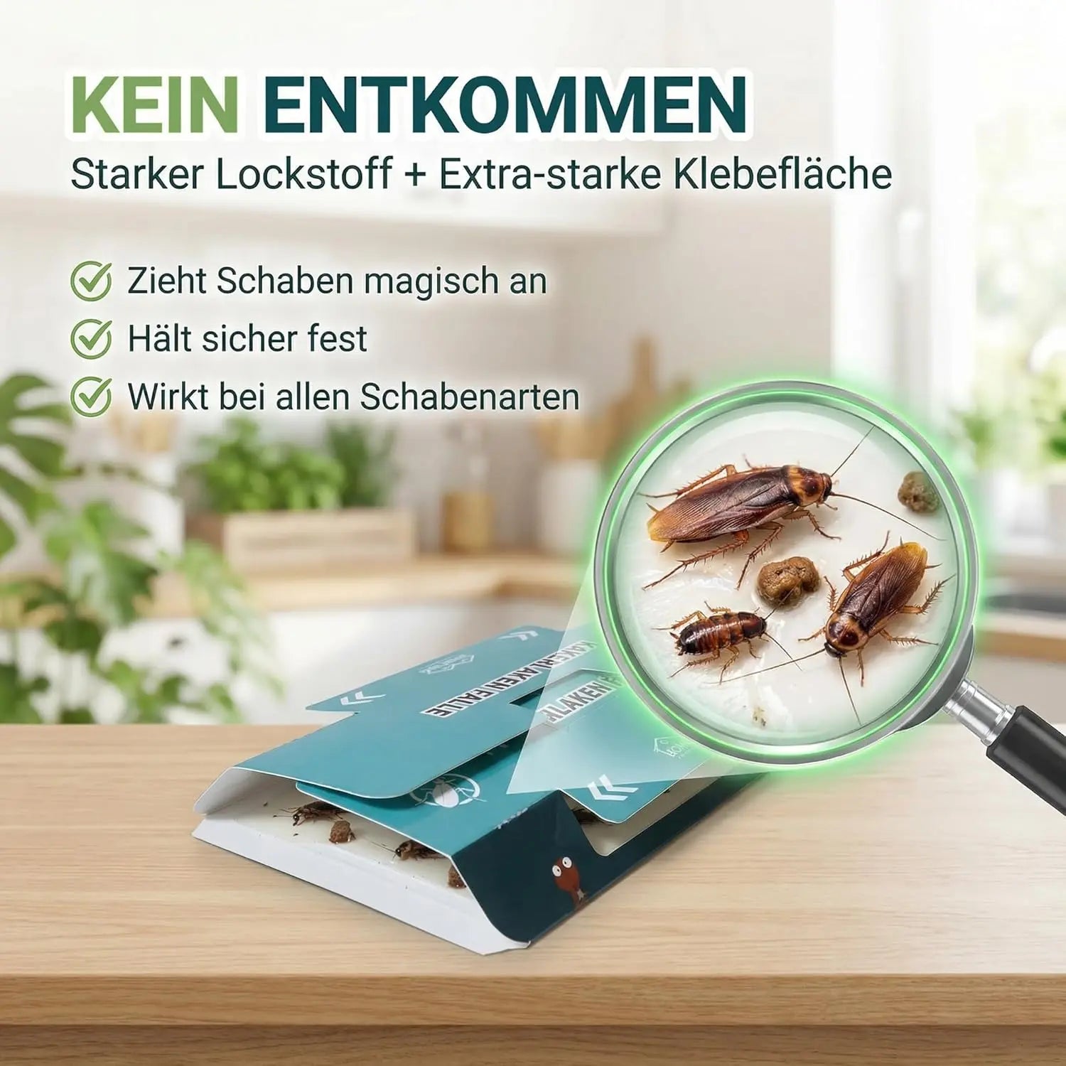 Schabenfalle/Kakerlakenfalle [10 Stück] - 100% giftfreie Starke Monitoring-Klebefalle - Kakerlakenfalle zur Befallsermittlung von Küchen-Schaben & Kakerlaken in der Wohnung