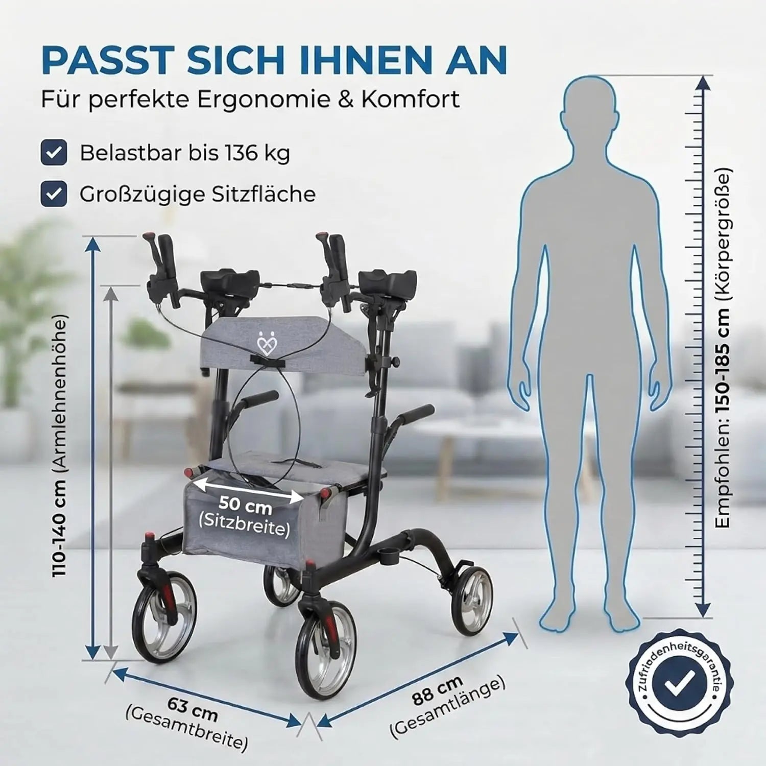 Arthritis-Rollator mit gepolsterten Unterarmstützen