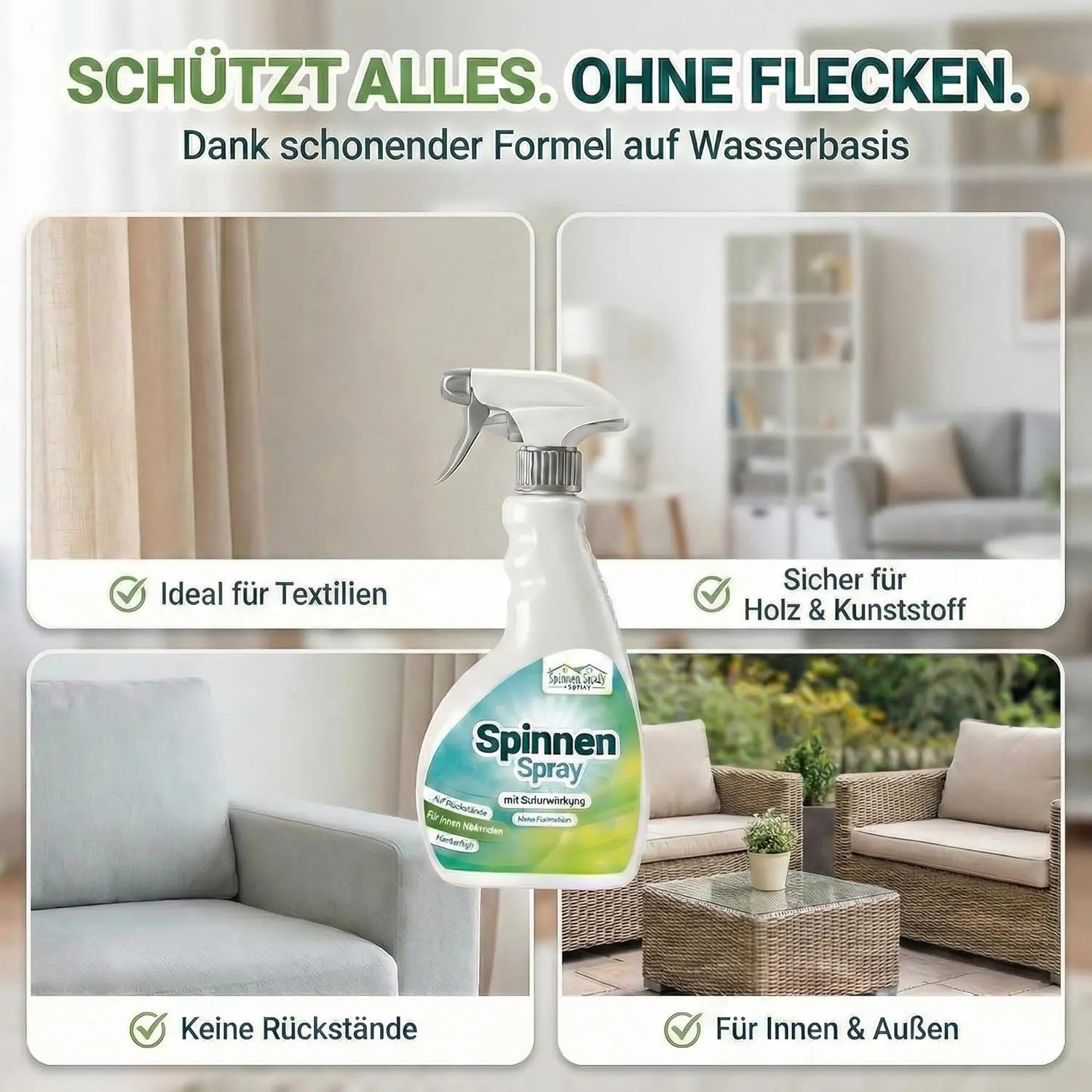 Spinnen Spray für Wohnung, Balkon & Garten - 500ml Sprühflasche