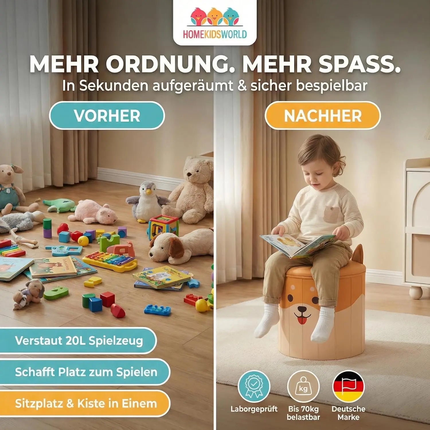 Kinderhocker Corgi mit Stauraum und Deckel