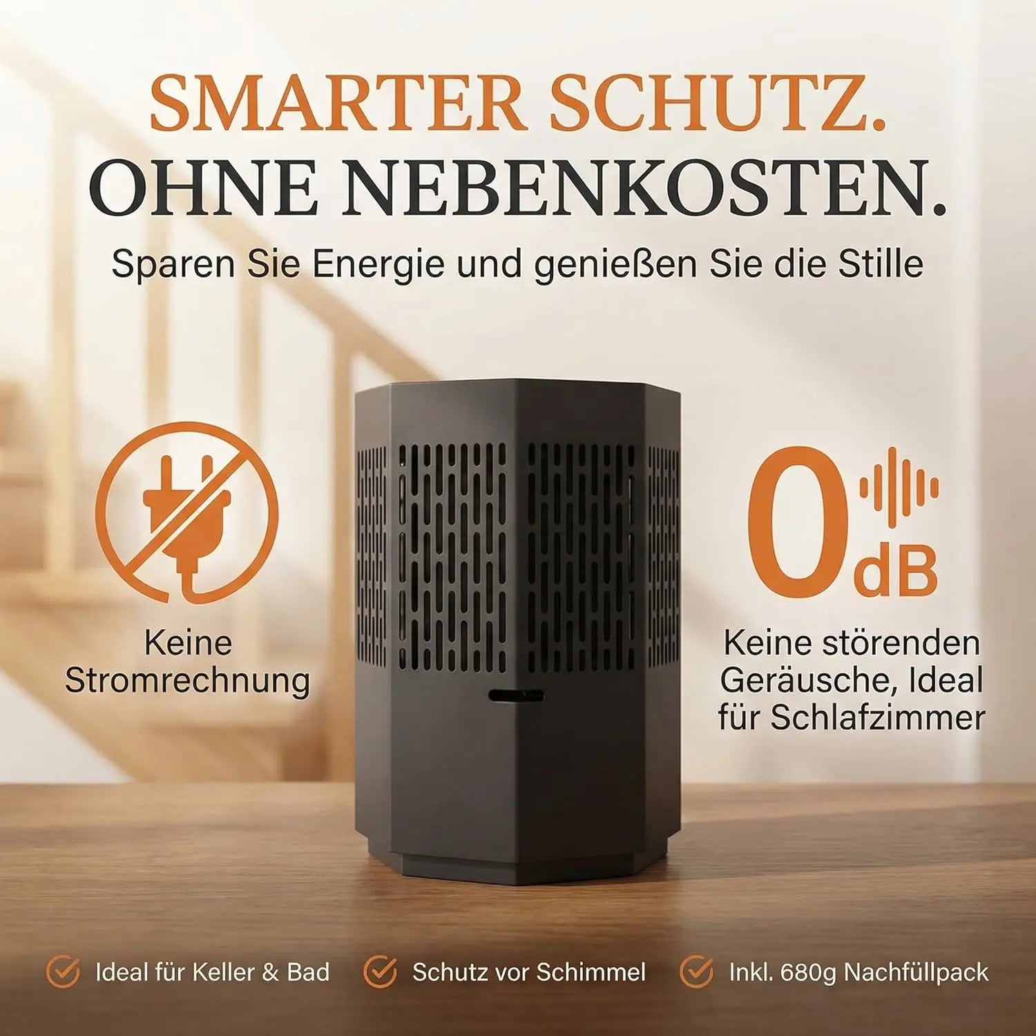 Luftentfeuchter ohne Strom Dunkelgrau inkl. 680 g Nachfüllpack