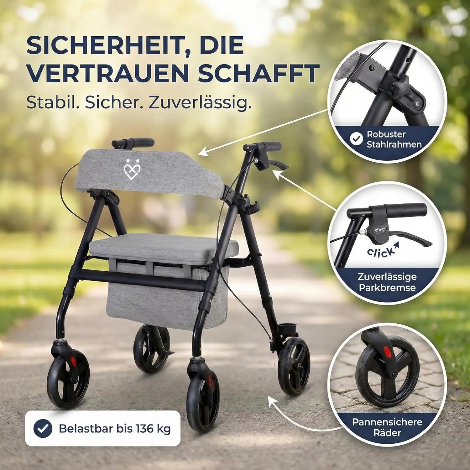 Komfort Rollator faltbar mit Sitz