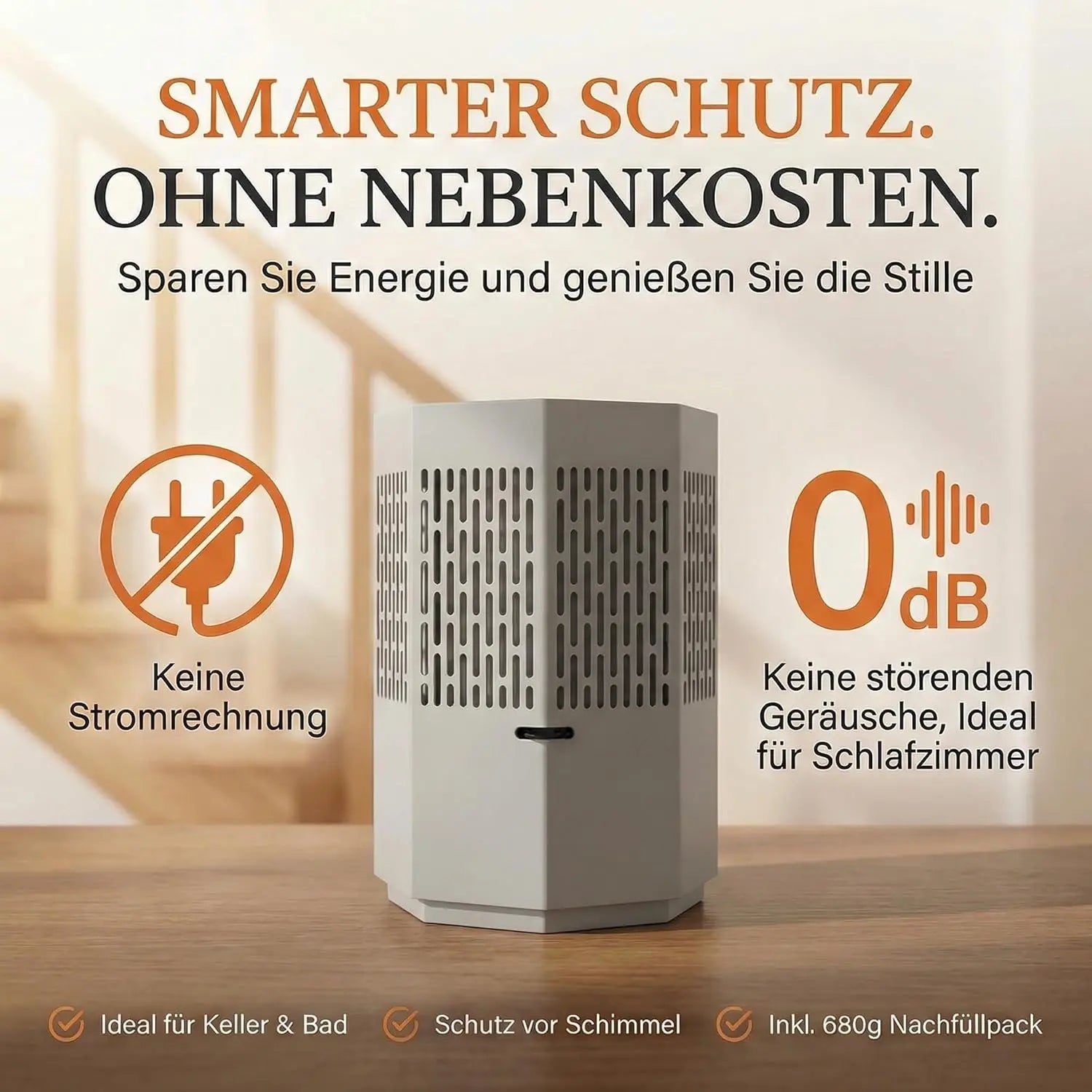 Luftentfeuchter ohne Strom Hellgrau inkl. 680 g Nachfüllpack