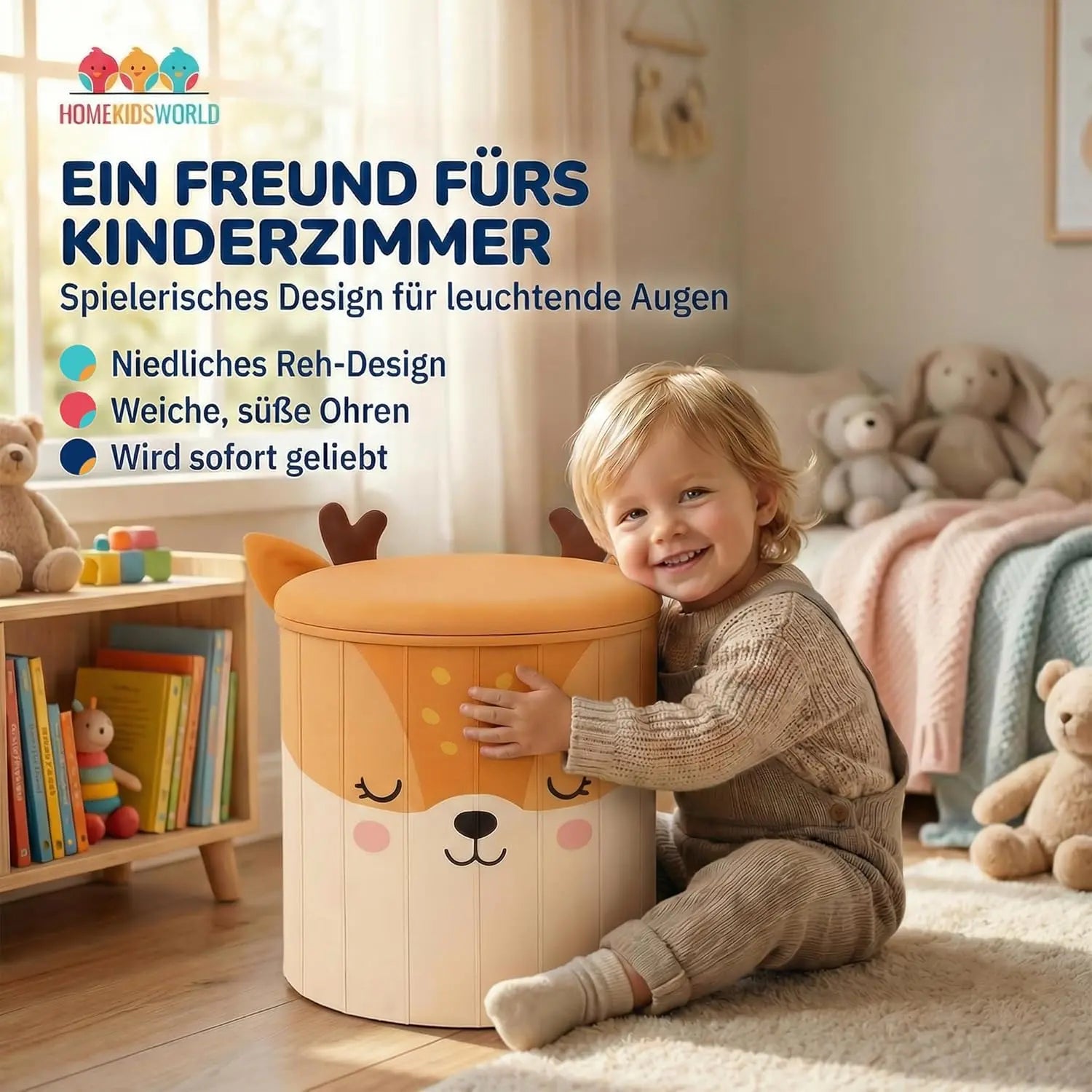 Kinderhocker Reh mit Stauraum und Deckel