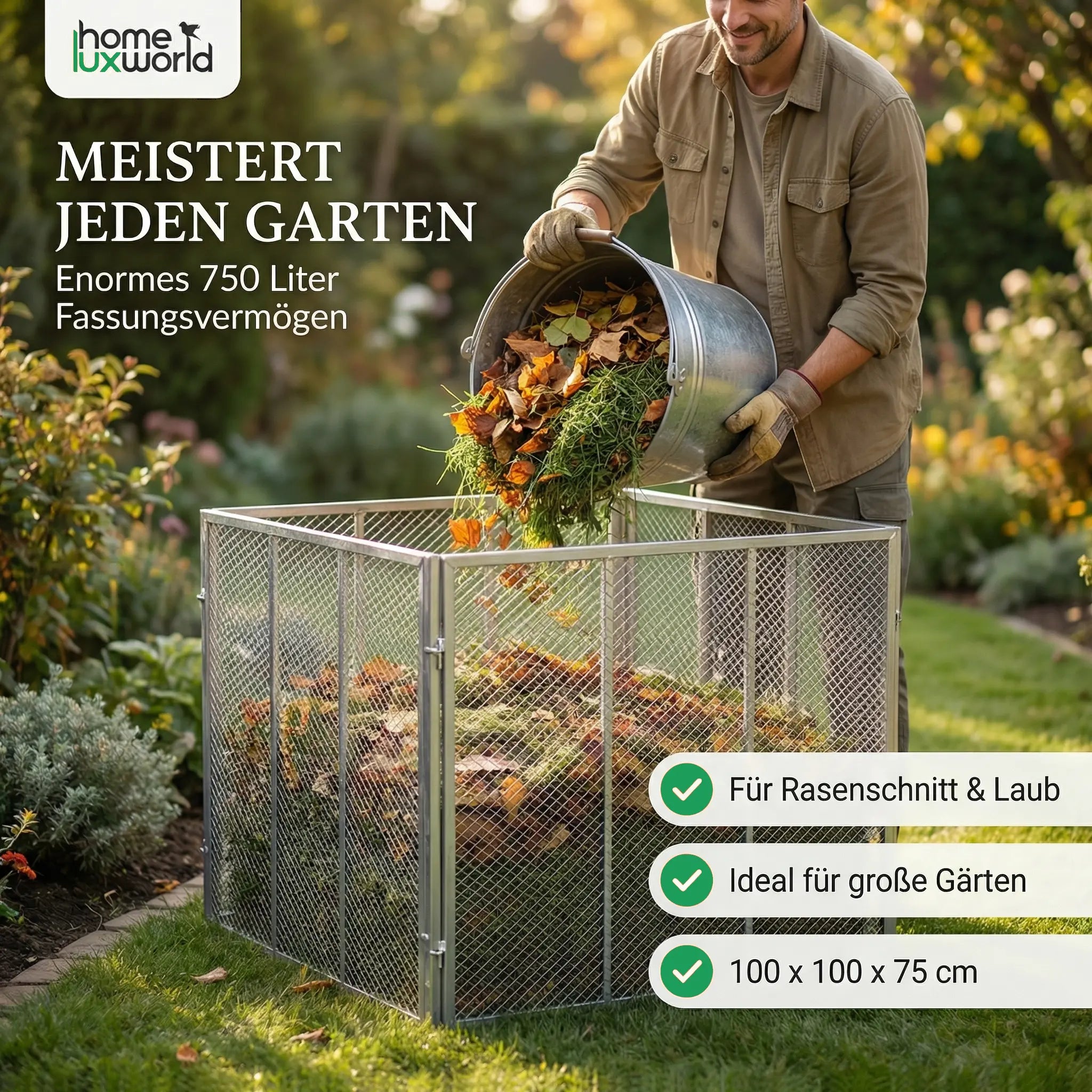 Garten Komposter Metall 750 Liter Silber