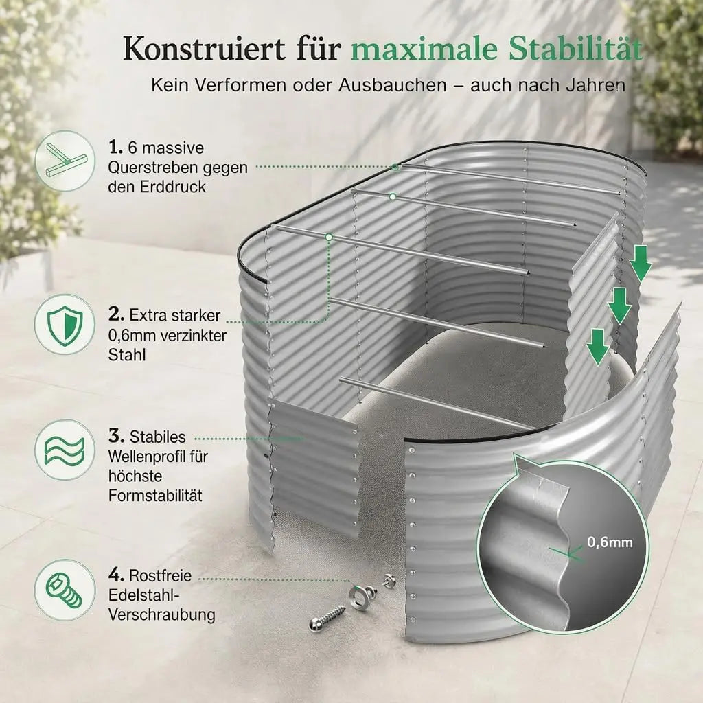 Hochbeet Metall 240 x 80 x 80 cm Silber