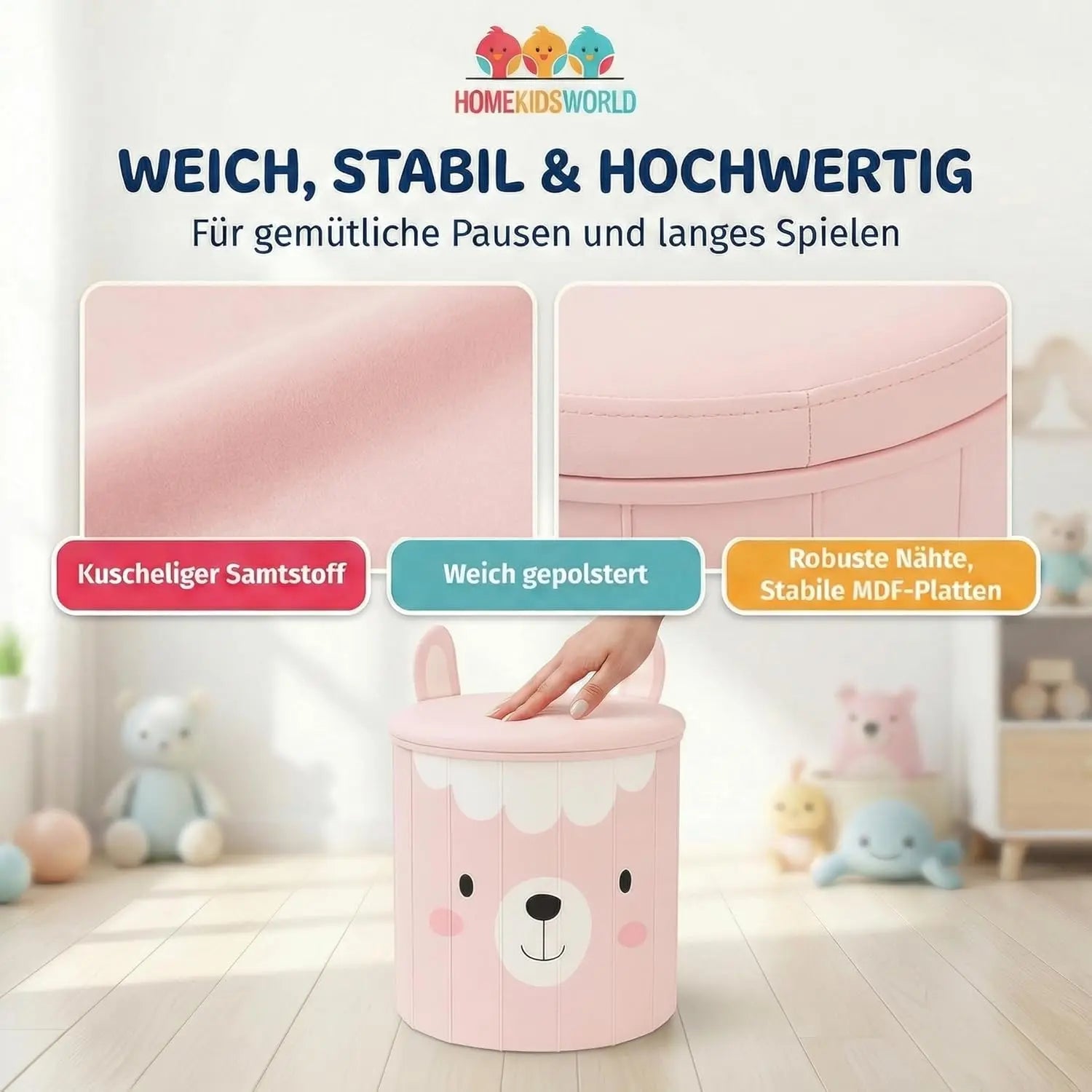Kinderhocker Lama mit Stauraum und Deckel