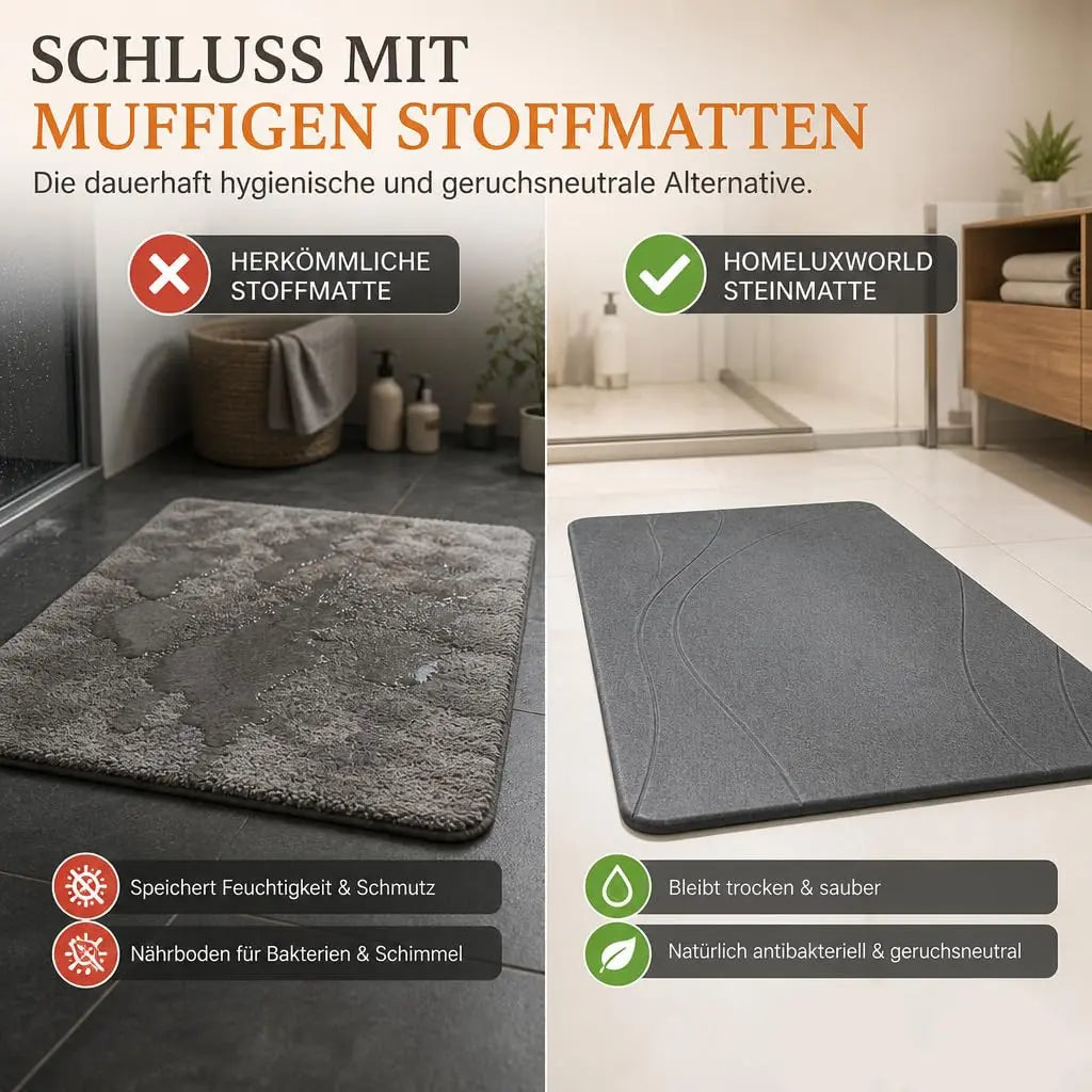 Badematte Stein aus saugfähigem Kieselgur - Sanfte Schwünge - Grau HomeLuxWorld