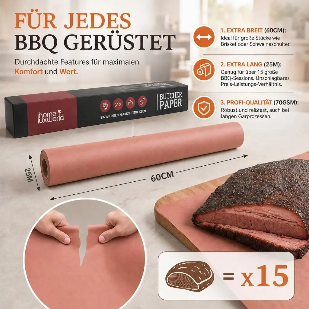 Butcher Paper rot unbeschichtet 60 cm x 25 m HomeLuxWorld