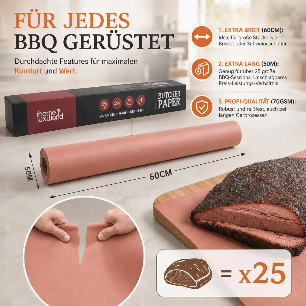 Butcher Paper rot unbeschichtet 60 cm x 50 m HomeLuxWorld