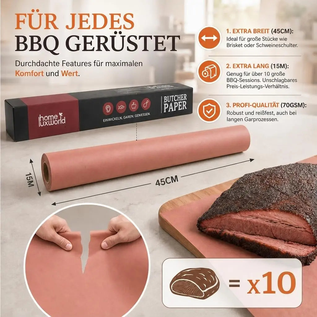 Butcher Paper rot unbeschichtet 45 cm x 15 m HomeLuxWorld