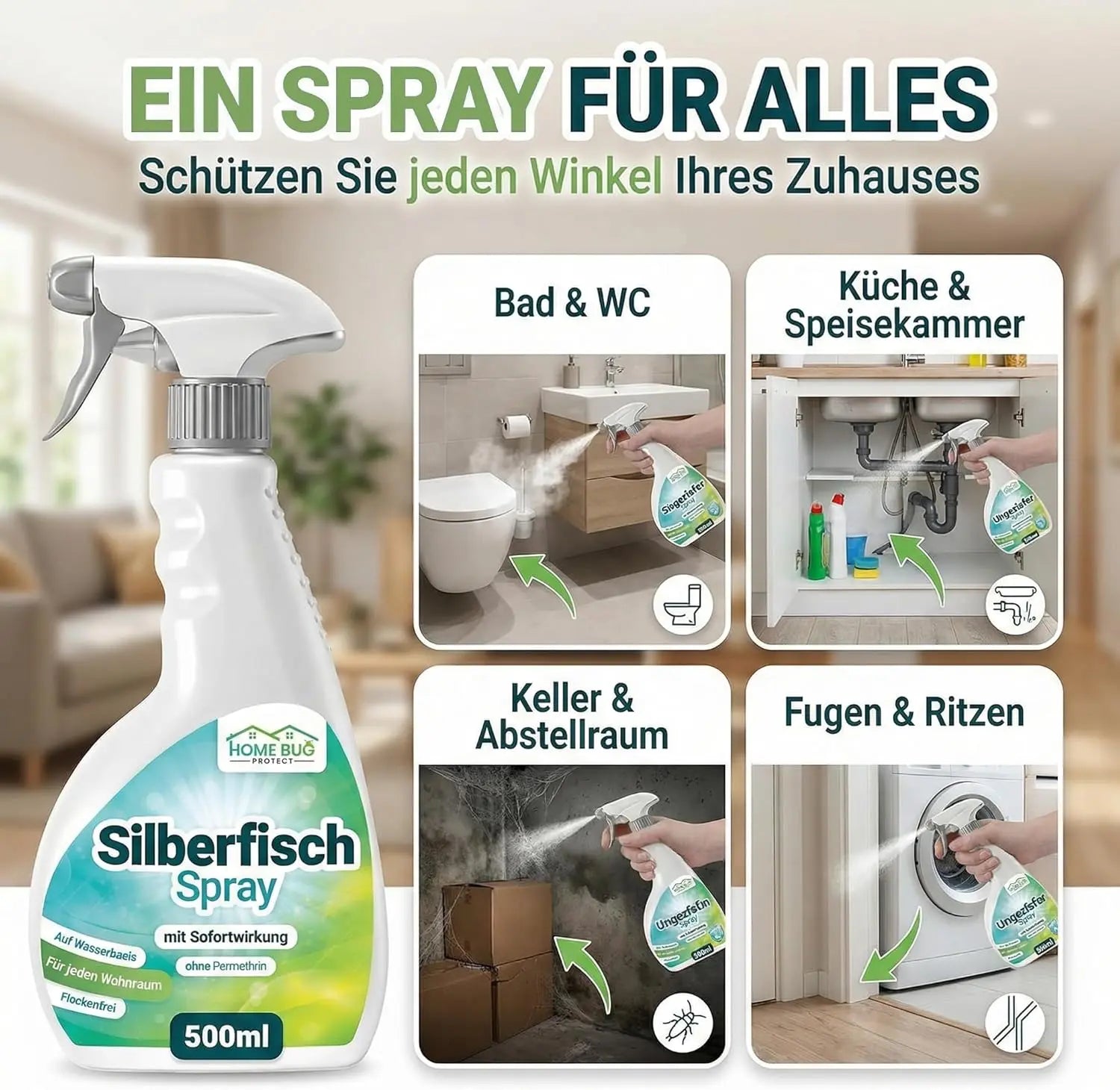 Silberfisch Spray 500ml – für Bad, Küche & Keller