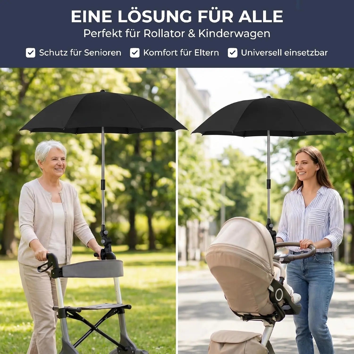 Regenschirmhalter für Rollator und Kinderwagen
