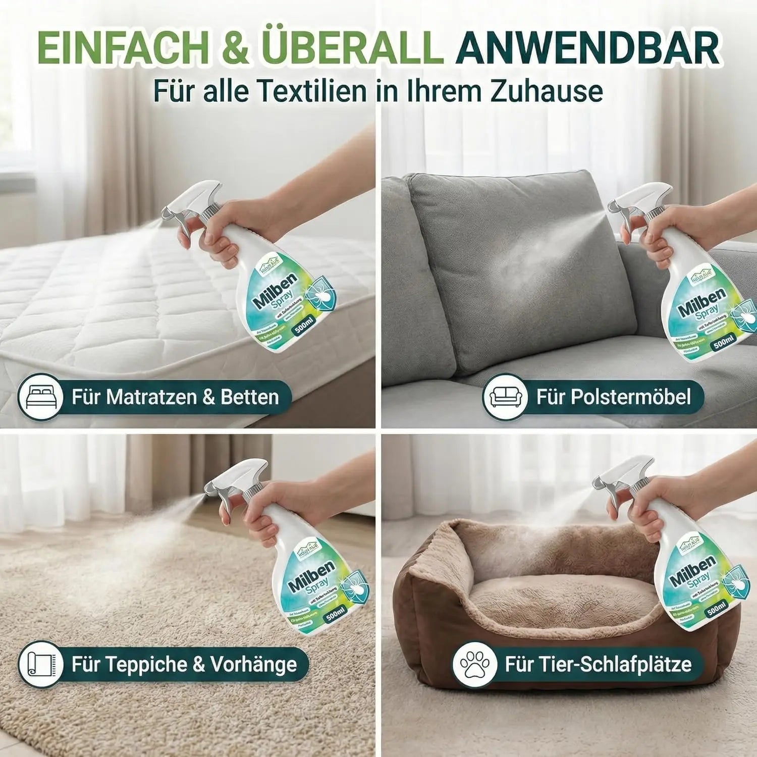 Milben Spray für Matratzen & Textilien - 500ml Sprühflasche
