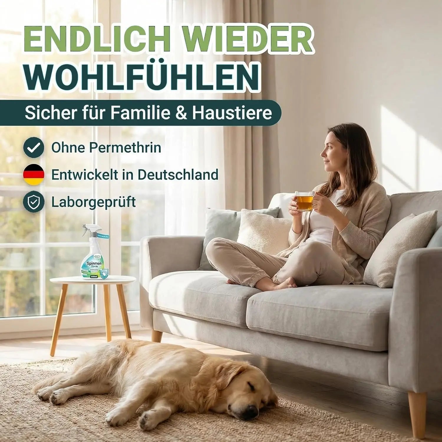 Spinnen Spray für Wohnung, Balkon & Garten - 500ml Sprühflasche