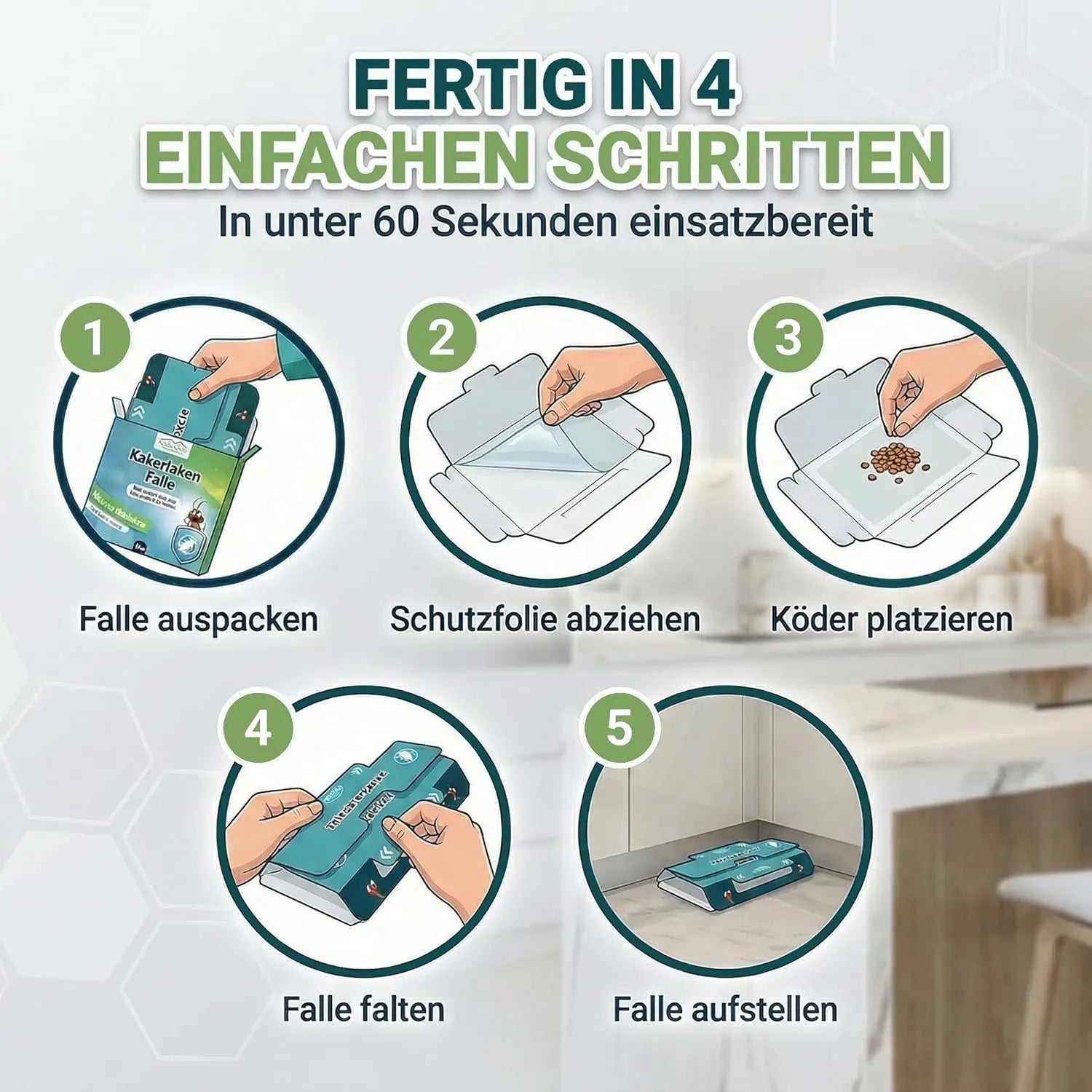 Schabenfalle/Kakerlakenfalle [10 Stück] - 100% giftfreie Starke Monitoring-Klebefalle - Kakerlakenfalle zur Befallsermittlung von Küchen-Schaben & Kakerlaken in der Wohnung