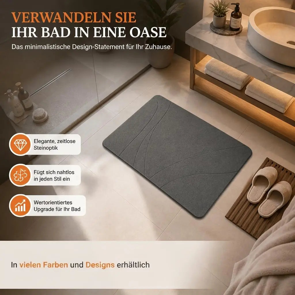Badematte Stein aus saugfähigem Kieselgur - Parallele Bahnen HomeLuxWorld