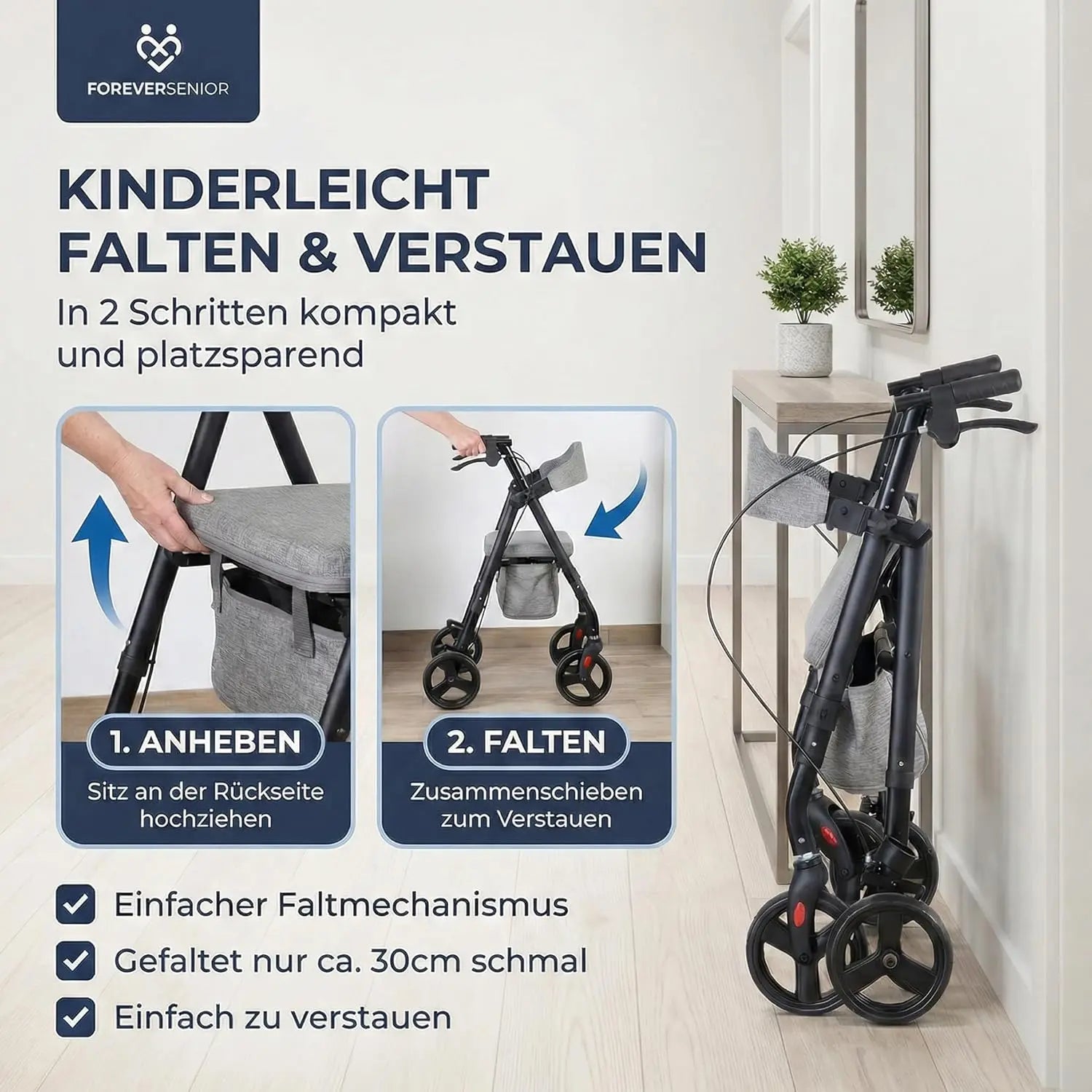 Komfort Rollator faltbar mit Sitz