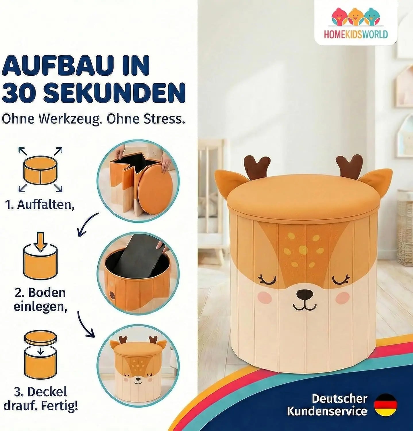 Kinderhocker Reh mit Stauraum und Deckel