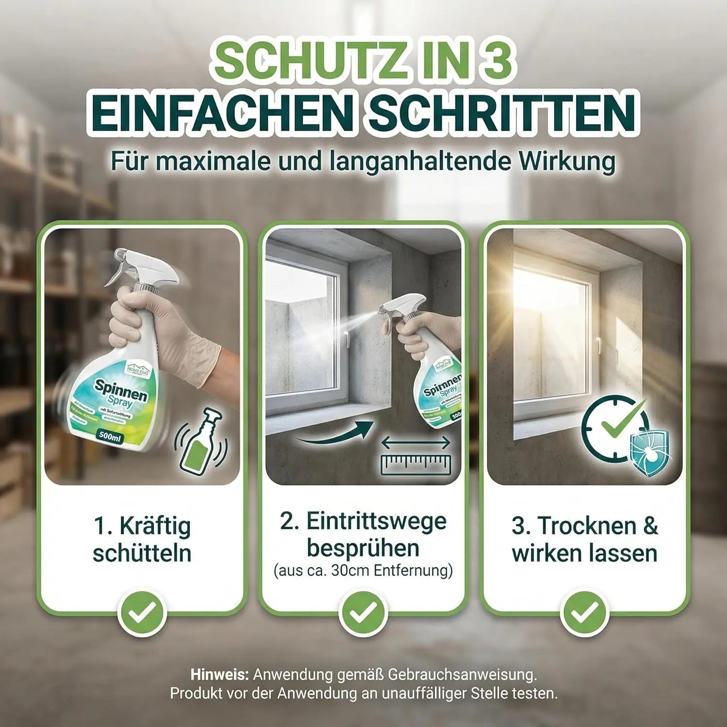 Spinnen Spray für Wohnung, Balkon & Garten - 500ml Sprühflasche