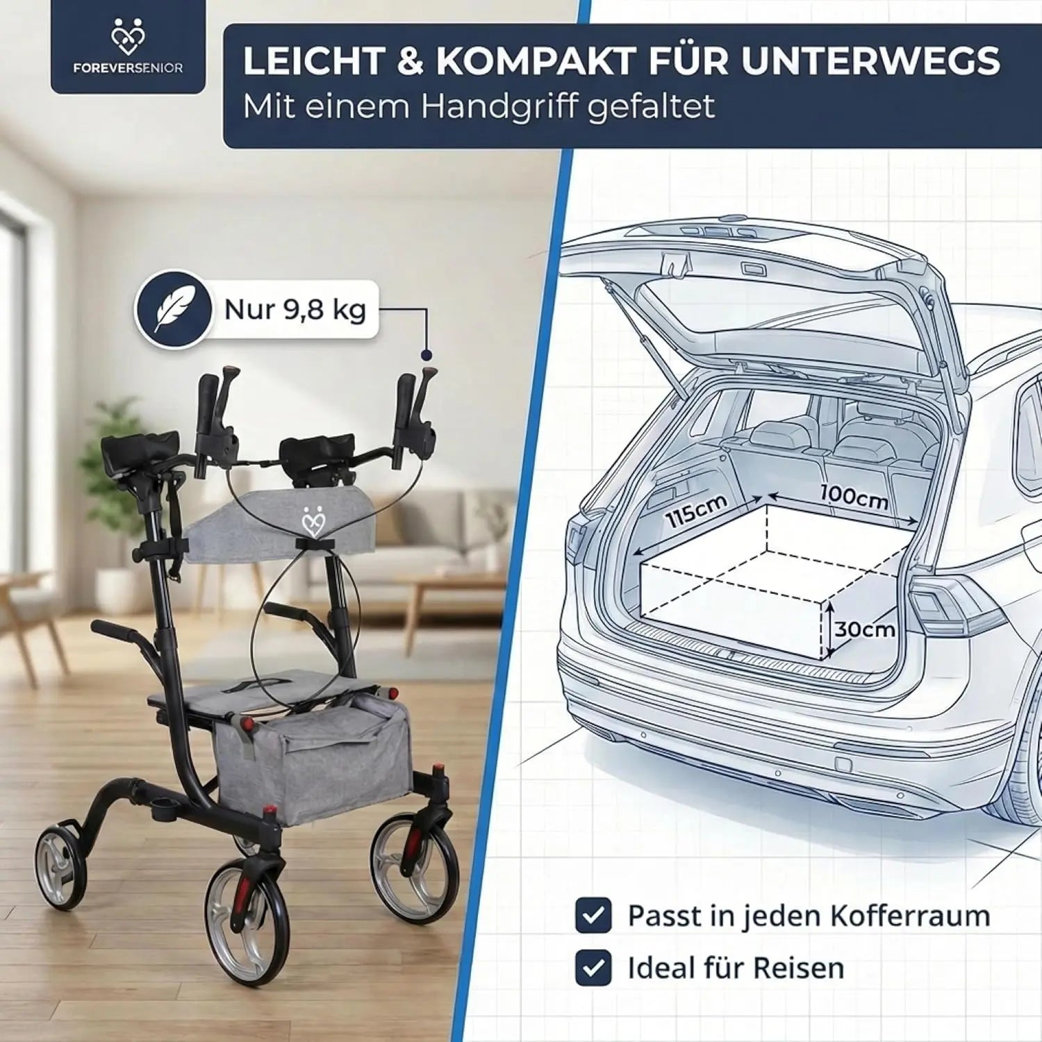 Arthritis-Rollator mit gepolsterten Unterarmstützen