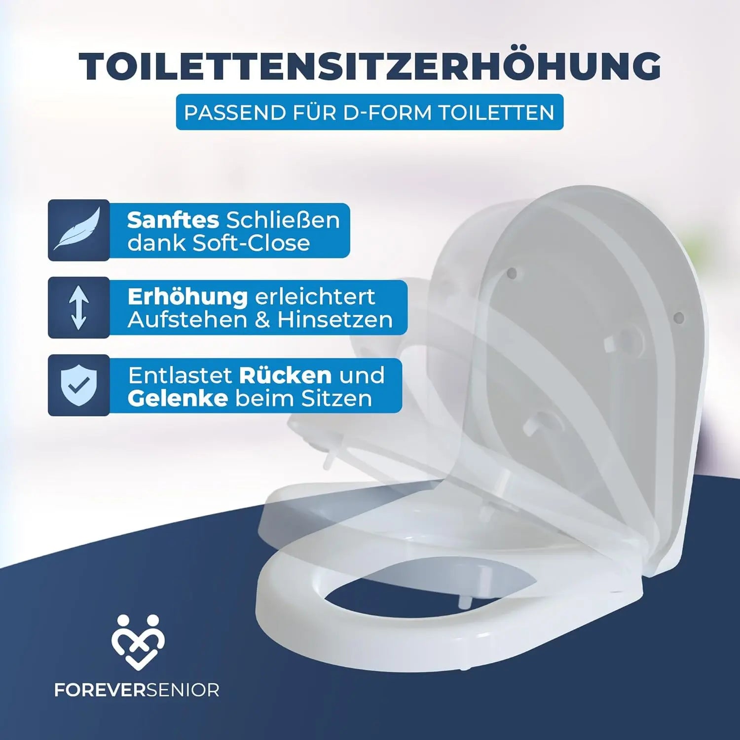 Toilettensitzerhöhung 5 cm mit Absenkautomatik ForeverSenior