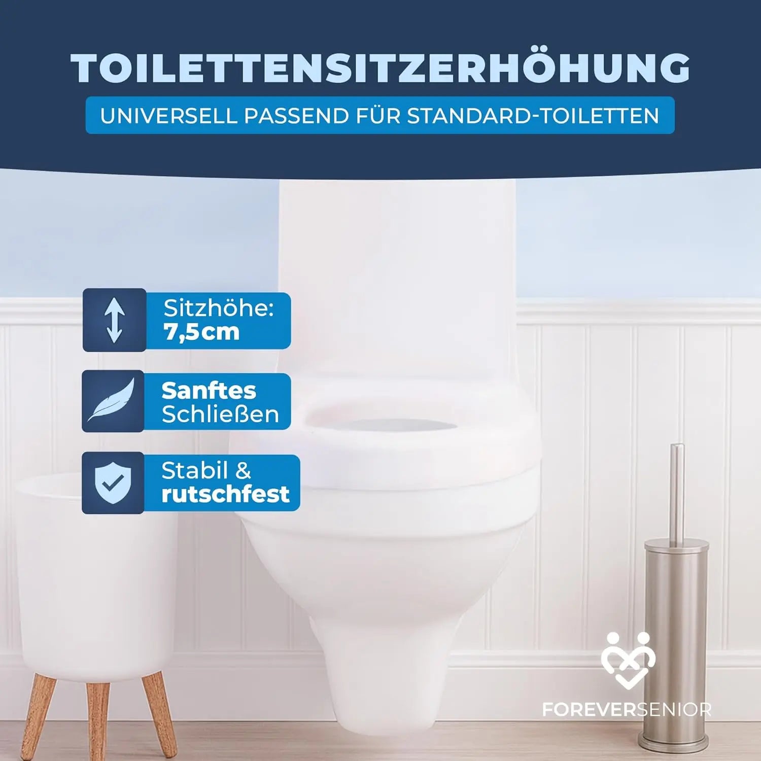Toilettensitzerhöhung 7,5 cm mit Absenkautomatik ForeverSenior