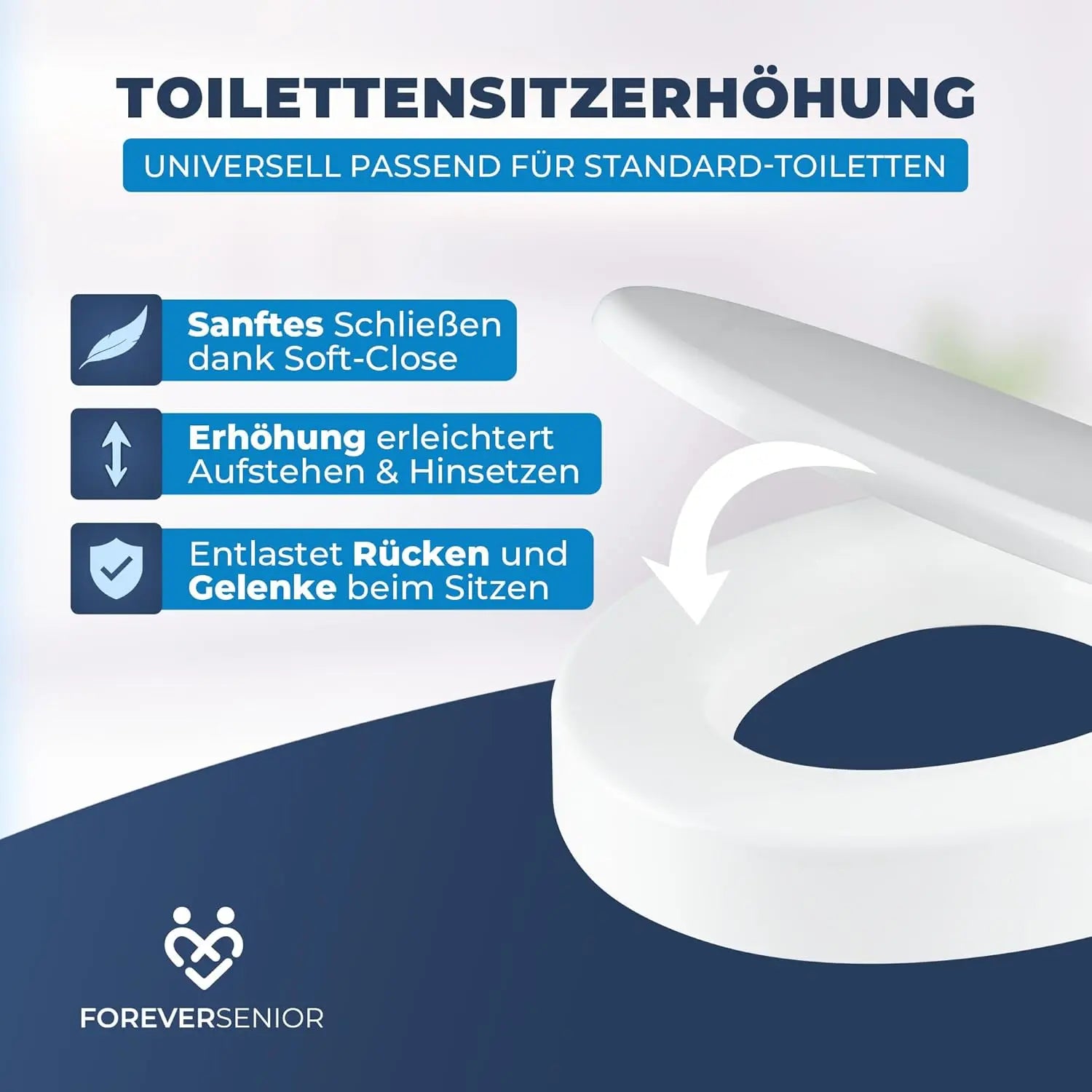 Toilettensitzerhöhung 7,5 cm mit Absenkautomatik ForeverSenior