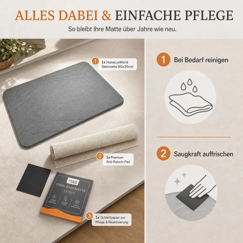 Badematte Stein aus saugfähigem Kieselgur - Parallele Bahnen HomeLuxWorld
