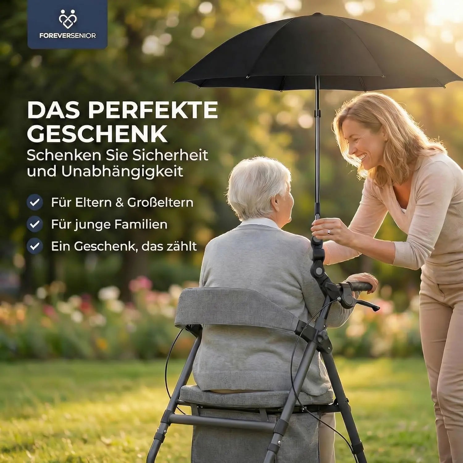 Regenschirmhalter für Rollator und Kinderwagen