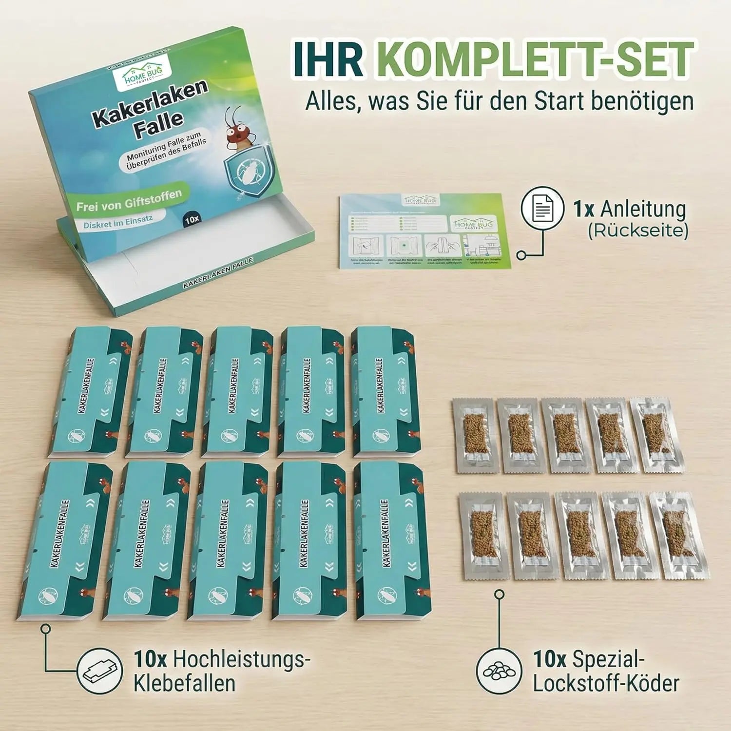 Schabenfalle/Kakerlakenfalle [10 Stück] - 100% giftfreie Starke Monitoring-Klebefalle - Kakerlakenfalle zur Befallsermittlung von Küchen-Schaben & Kakerlaken in der Wohnung