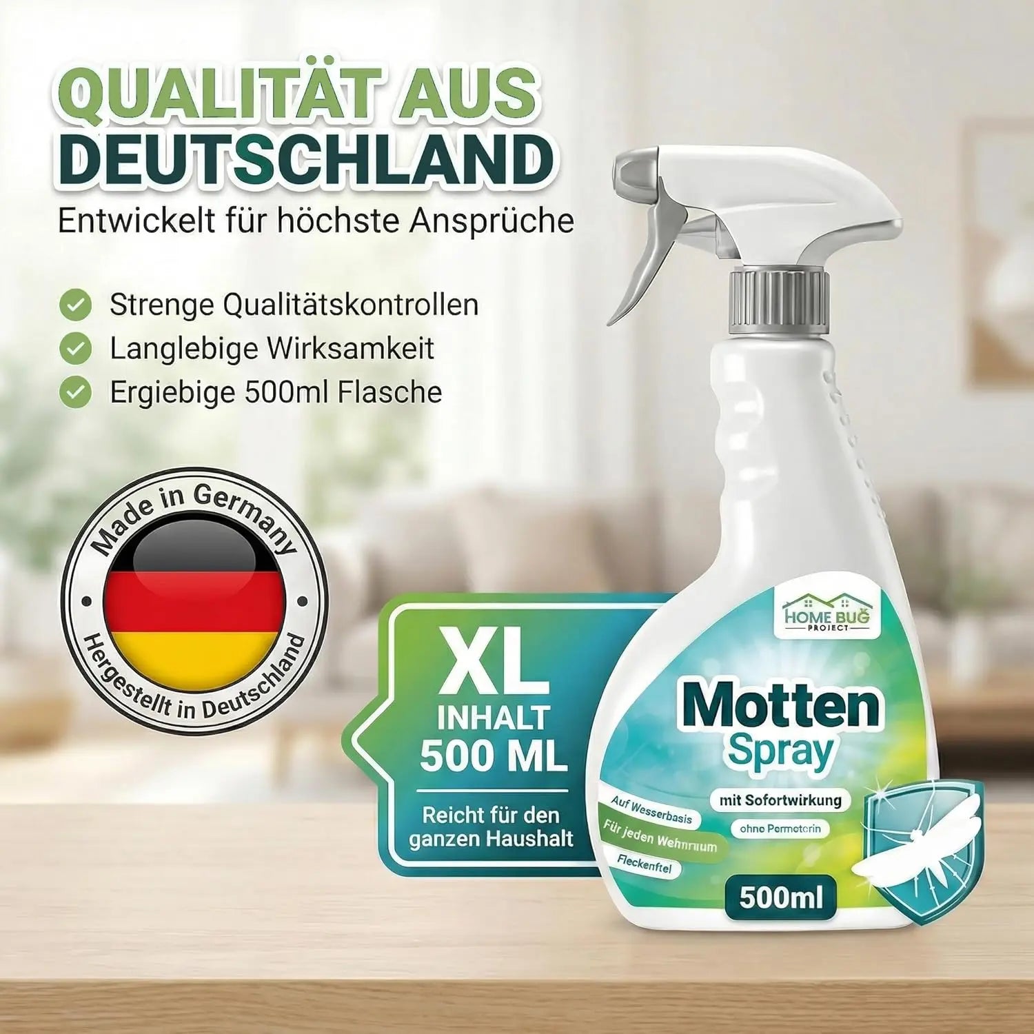 Motten Spray gegen Kleidermotten & mehr - 500ml Sprühflasche