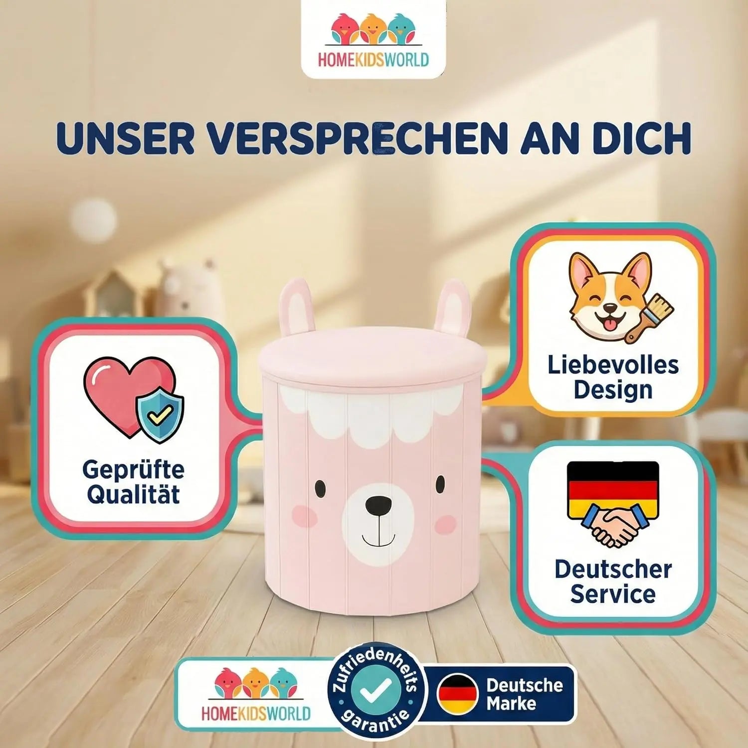 Kinderhocker Lama mit Stauraum und Deckel