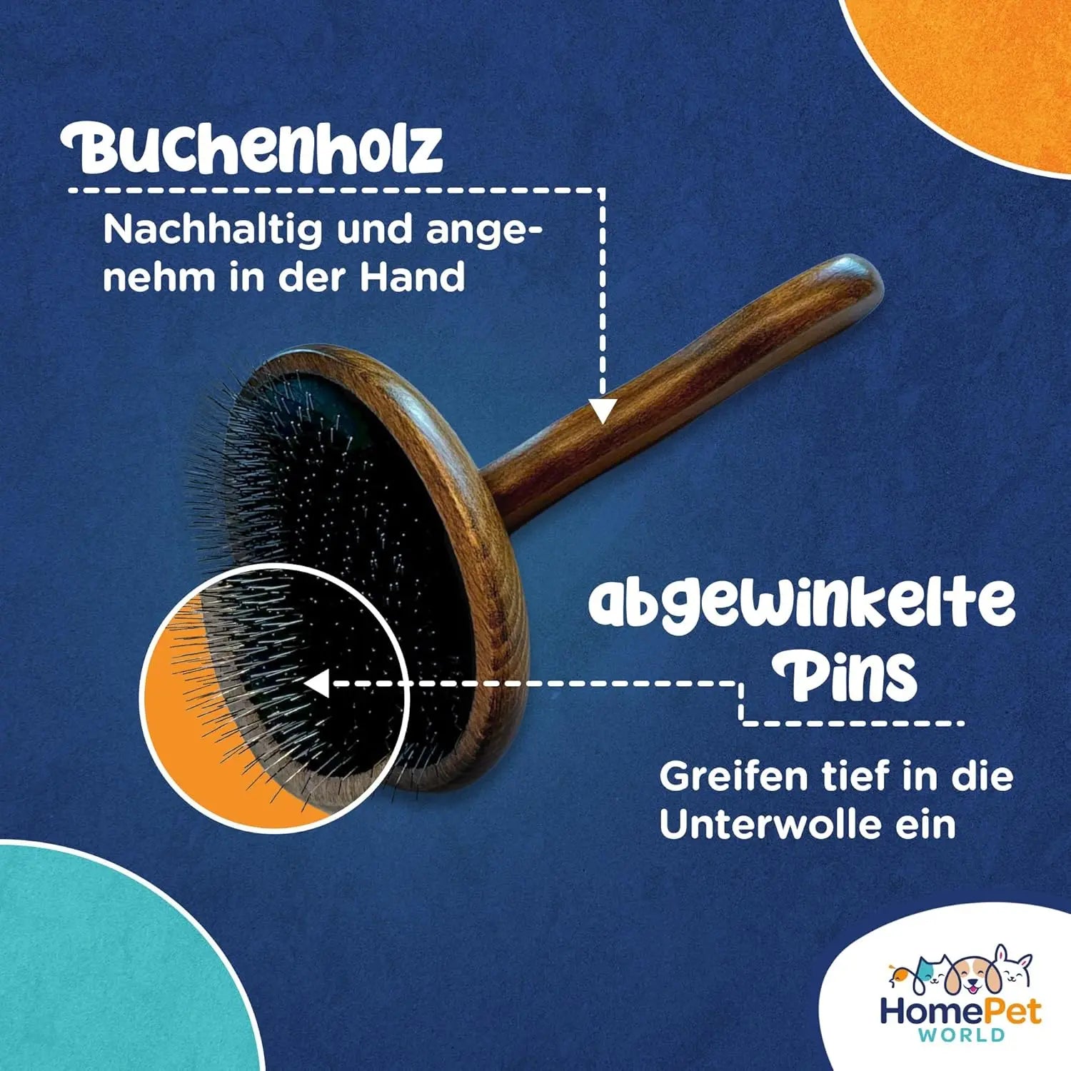 Bürste für Langhaar & Unterwolle aus Buchenholz HomePetWorld