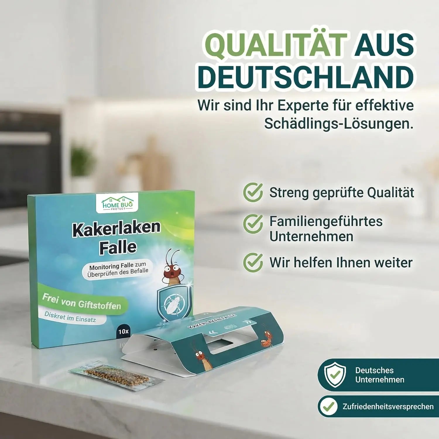 Schabenfalle/Kakerlakenfalle [10 Stück] - 100% giftfreie Starke Monitoring-Klebefalle - Kakerlakenfalle zur Befallsermittlung von Küchen-Schaben & Kakerlaken in der Wohnung