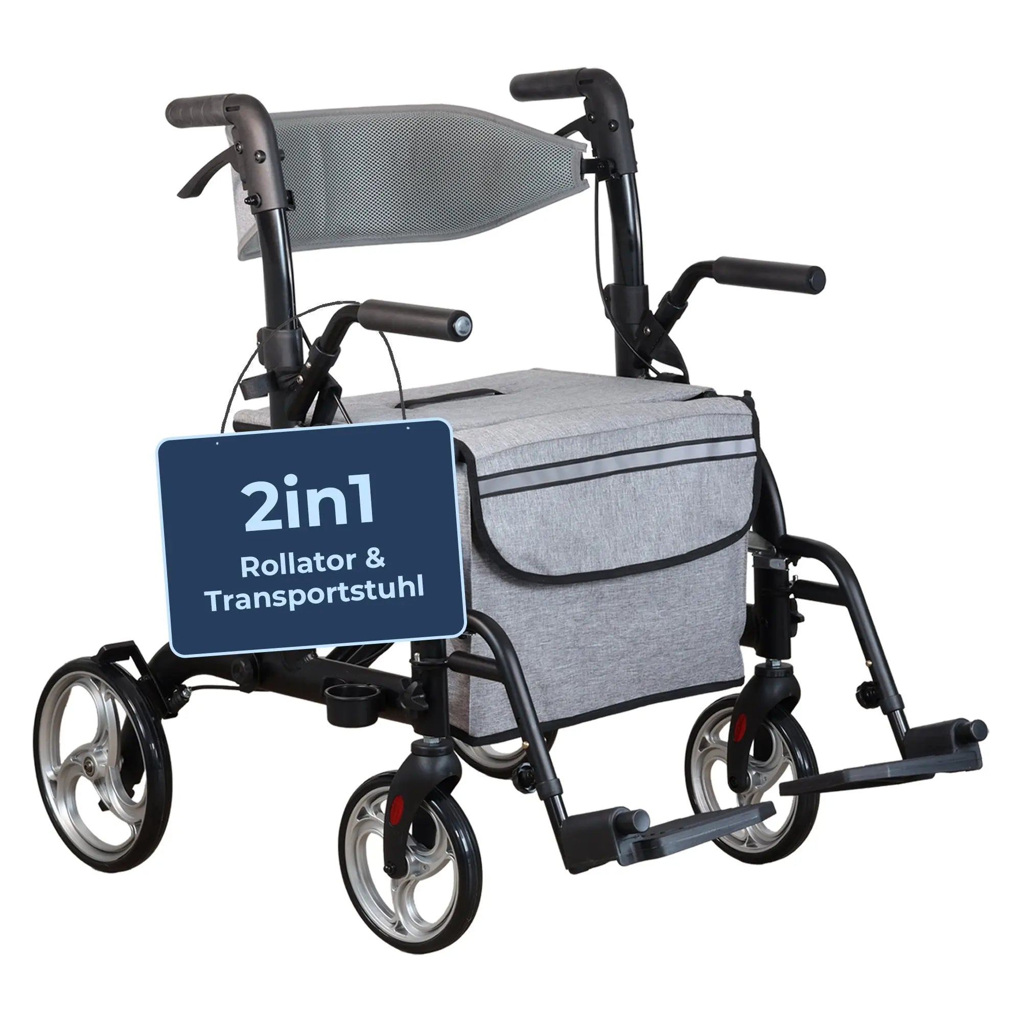 2 in 1 Rollator & Rollstuhl mit Federung